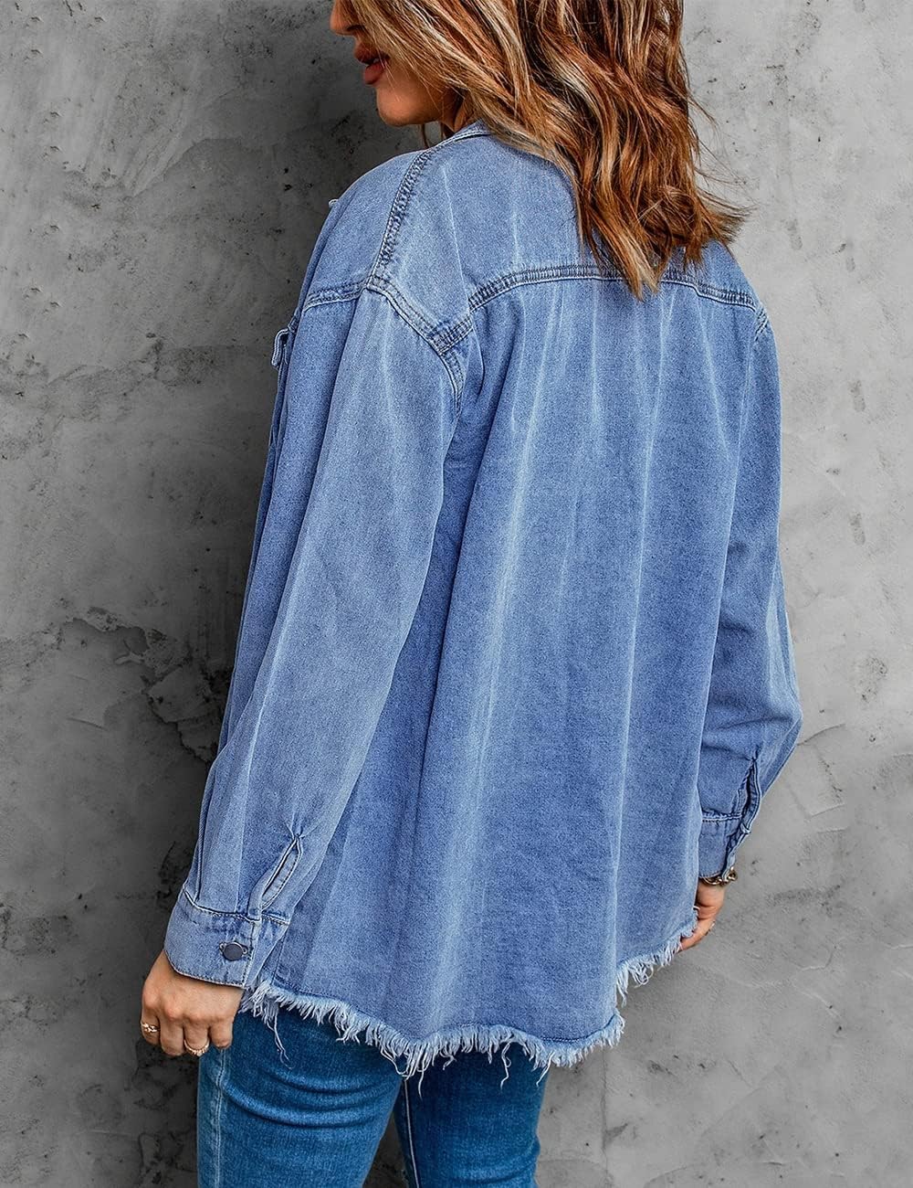 Detalle de Vetinee Oversized Denim Shacket Long Sleeve
