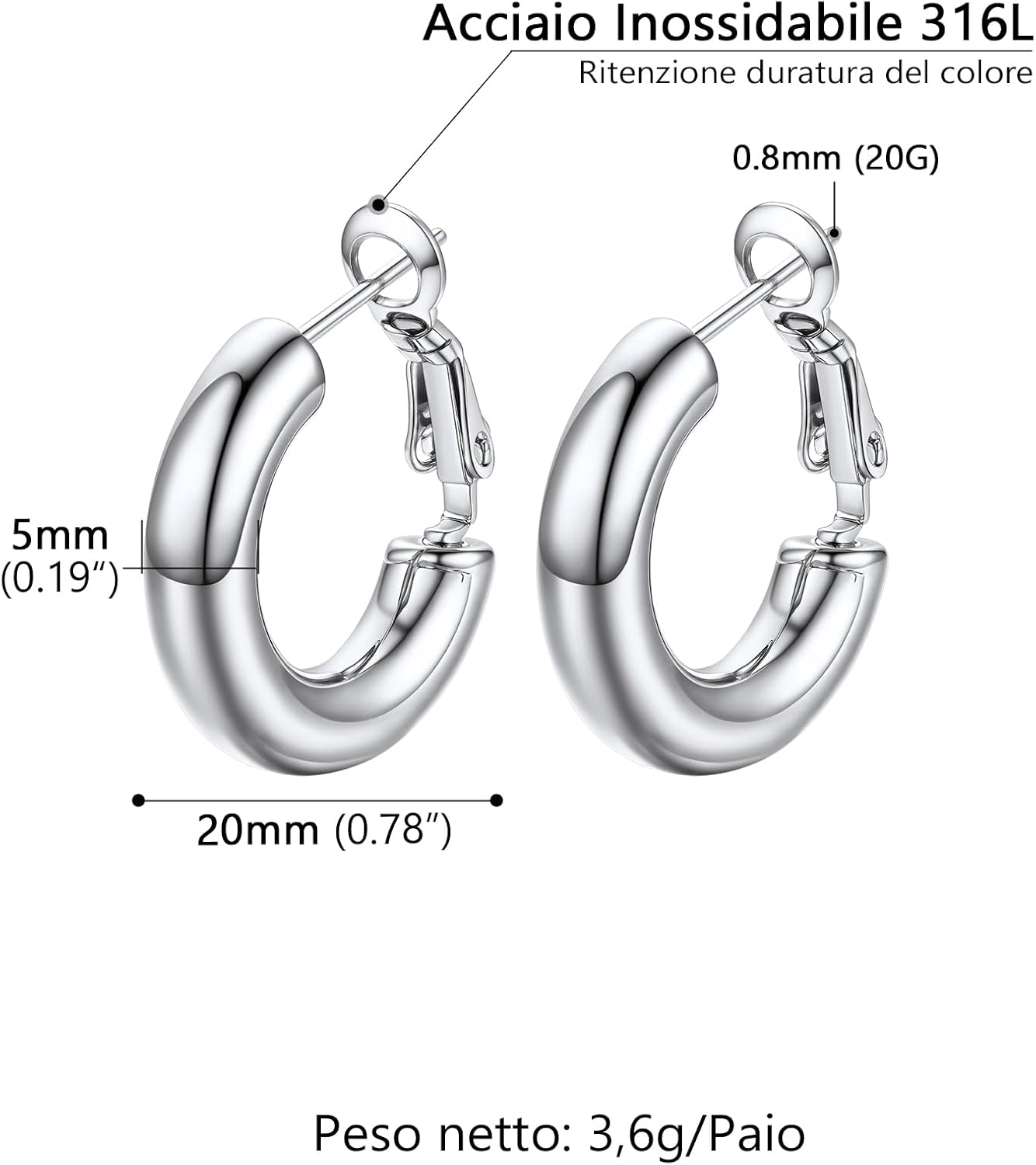 Thumbnail 5 de PROSTEEL Oversize Orecchini a Cerchio 30/40/60/80 mm in acciaio 316L – stile minimal e impilamento