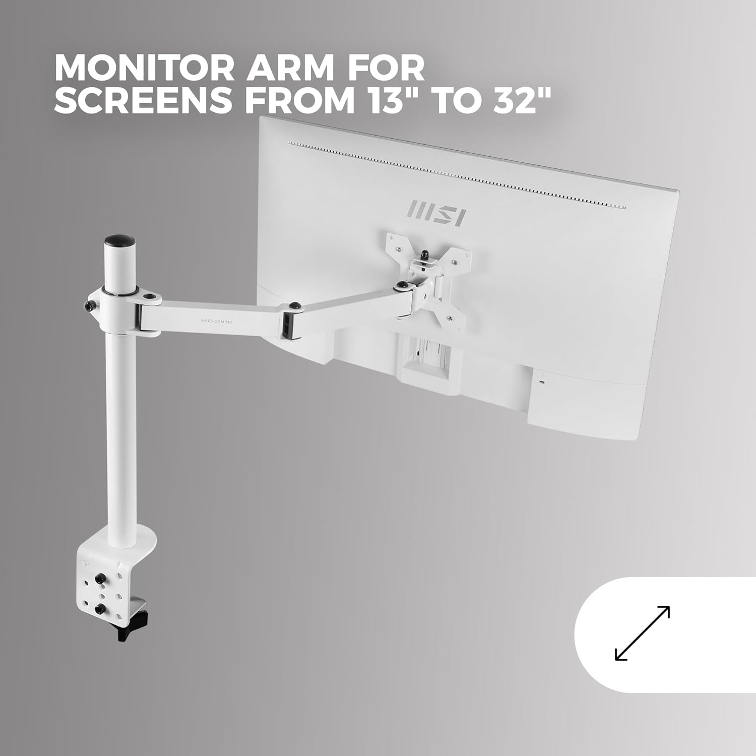 Thumbnail 1 de Mars Gaming MARM1 Blanc – support de moniteur à bras articulé VESA75/100 jusqu’à 32