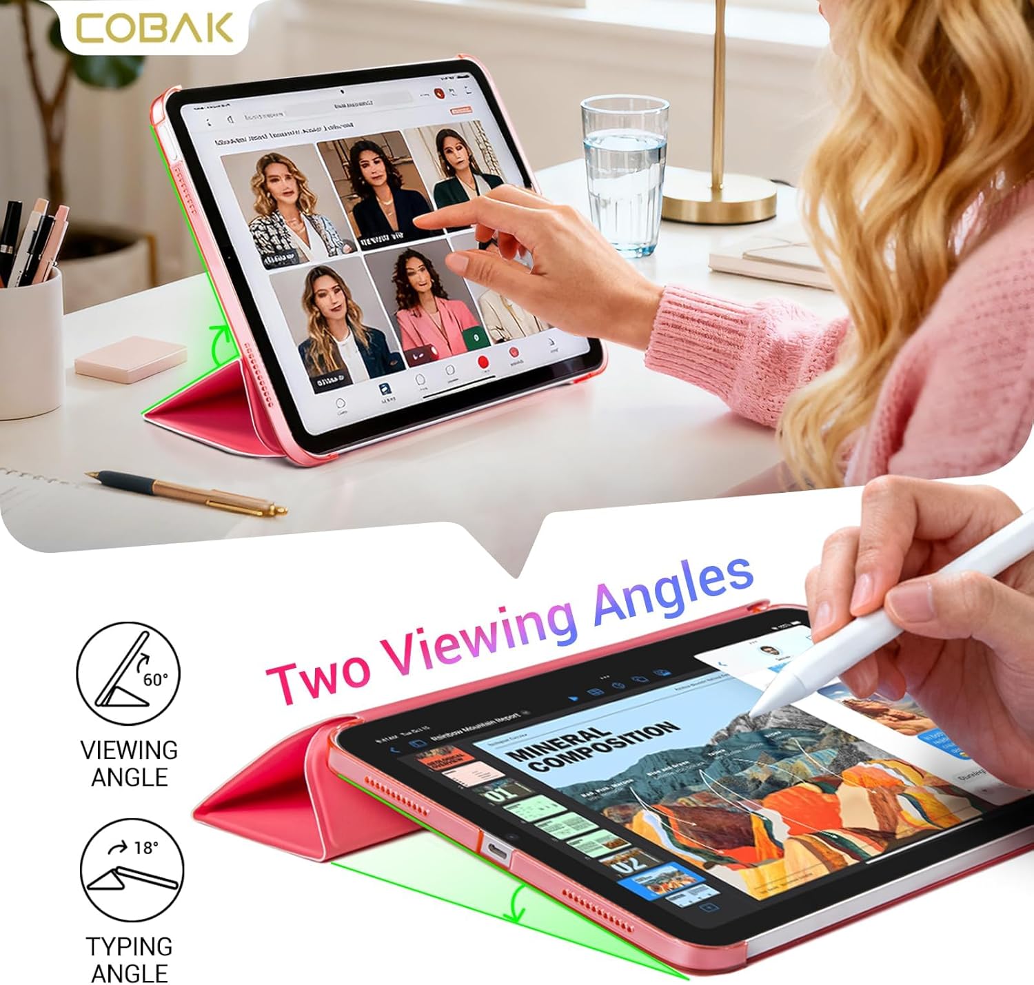 Detalle de CoBak Case for iPad (A16 11th Gen 2025) and iPad 10th Gen 2022 with Trifold Stand