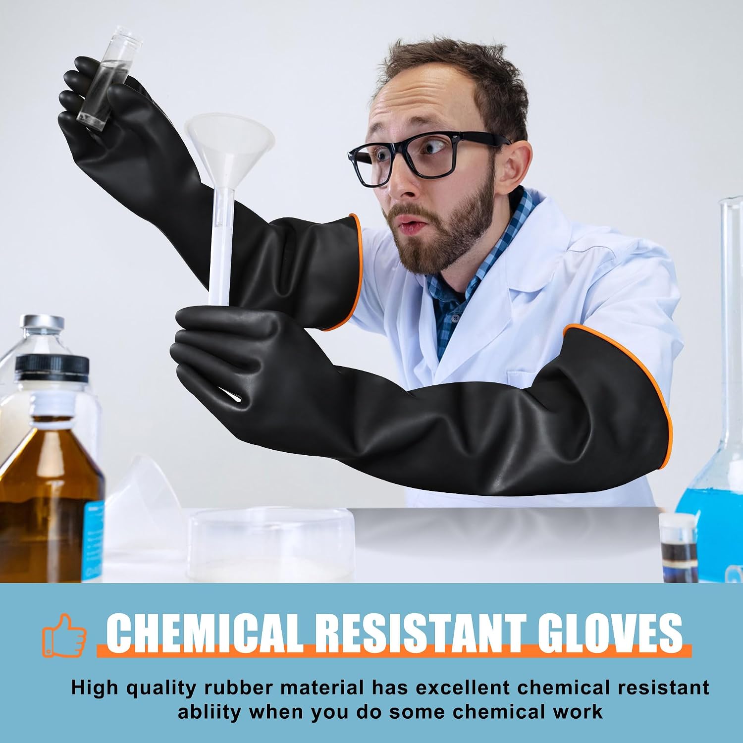 Detalle 2 de Albefer 22" Long Rubber Gloves – Chemical Resistant, Heavy Duty
