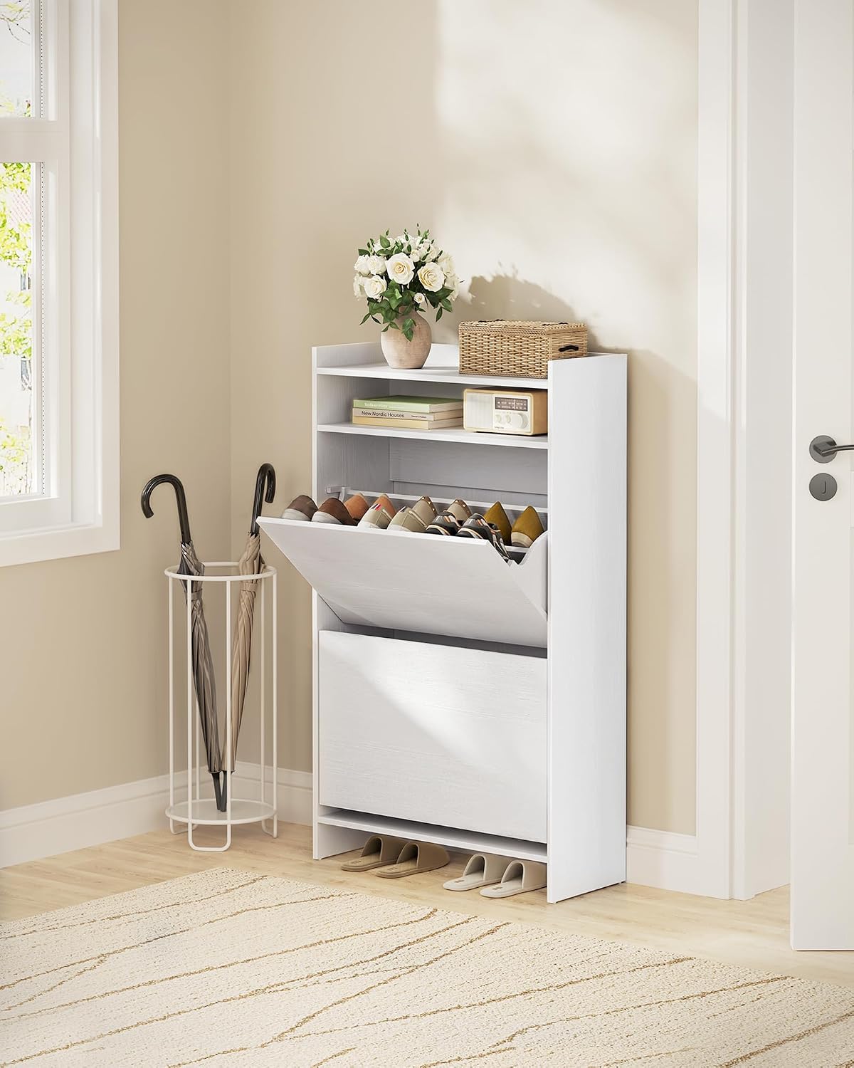 Detalle de SONGMICS HOME KADIN LBC228WE01 Shoe Cabinet, Tool-Free with 2 Flip Doors