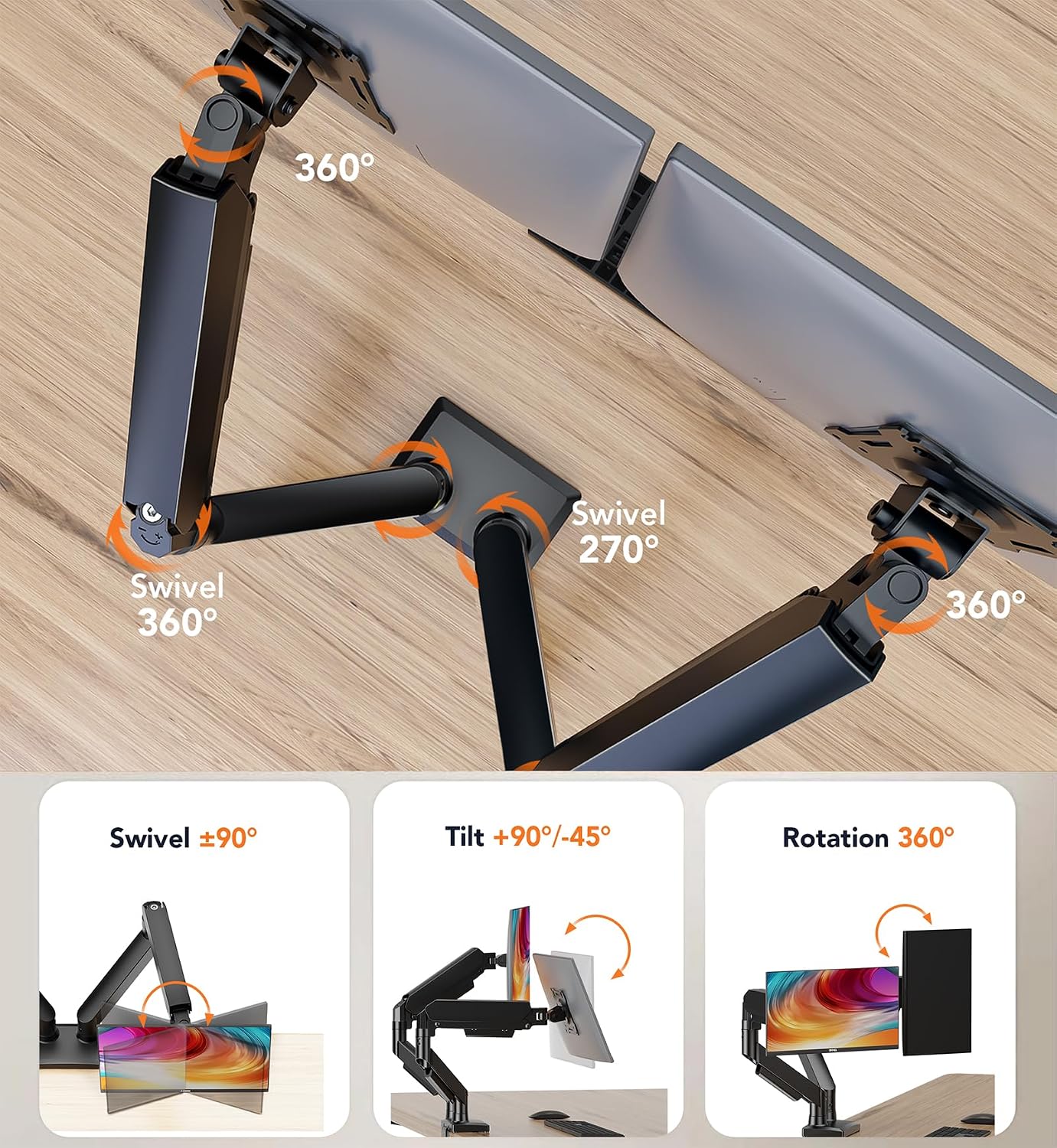 Detalle 2 de Hemudu Dual Monitor Arms for 17–32 Inch Screens