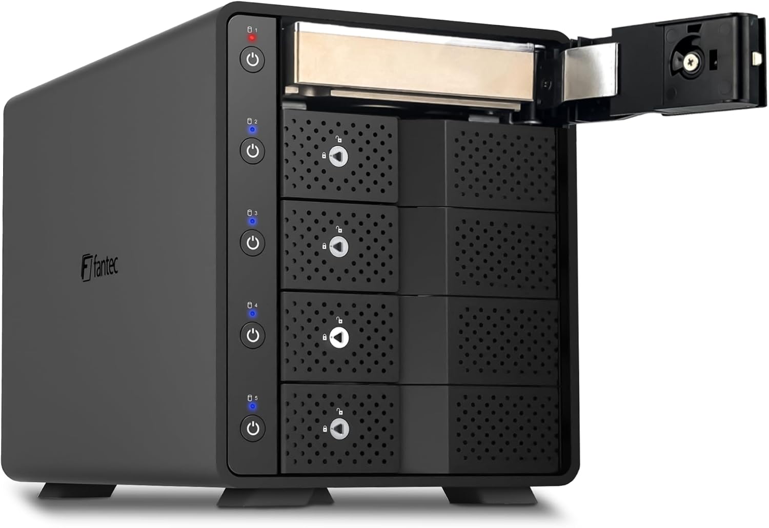 Detalle de FANTEC MB-X5U31H, stacja dokująca SATA na 5 dysków, USB-C 10 Gbit/s