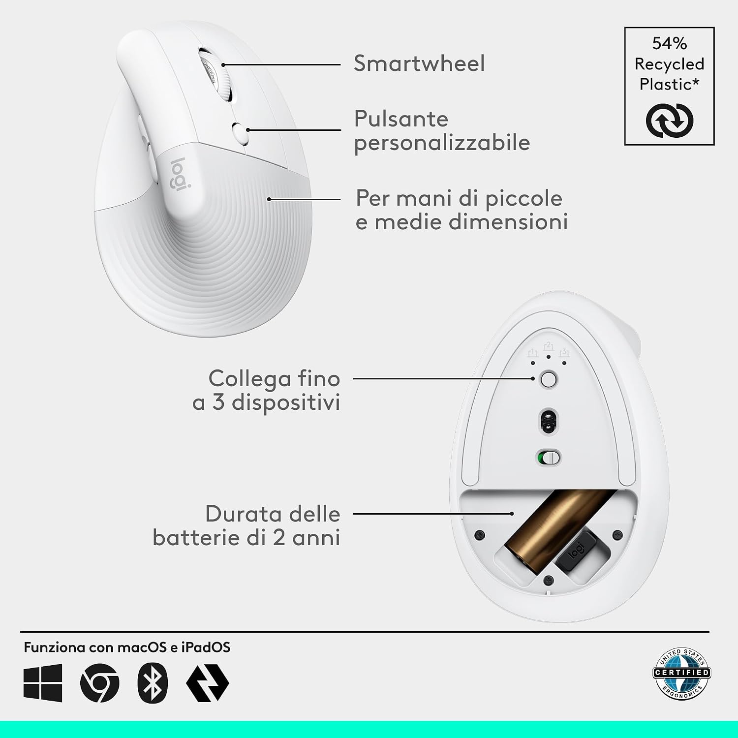 Thumbnail 5 de Logitech Lift Mouse ergonomico verticale senza fili, 4 tasti 🖱