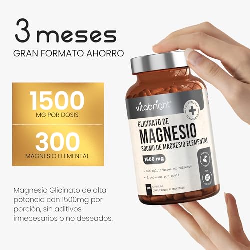 Detalle de Glicinato de Magnesio VitaBright Glycinate 1500 mg — 180 cápsulas veganas para dormir