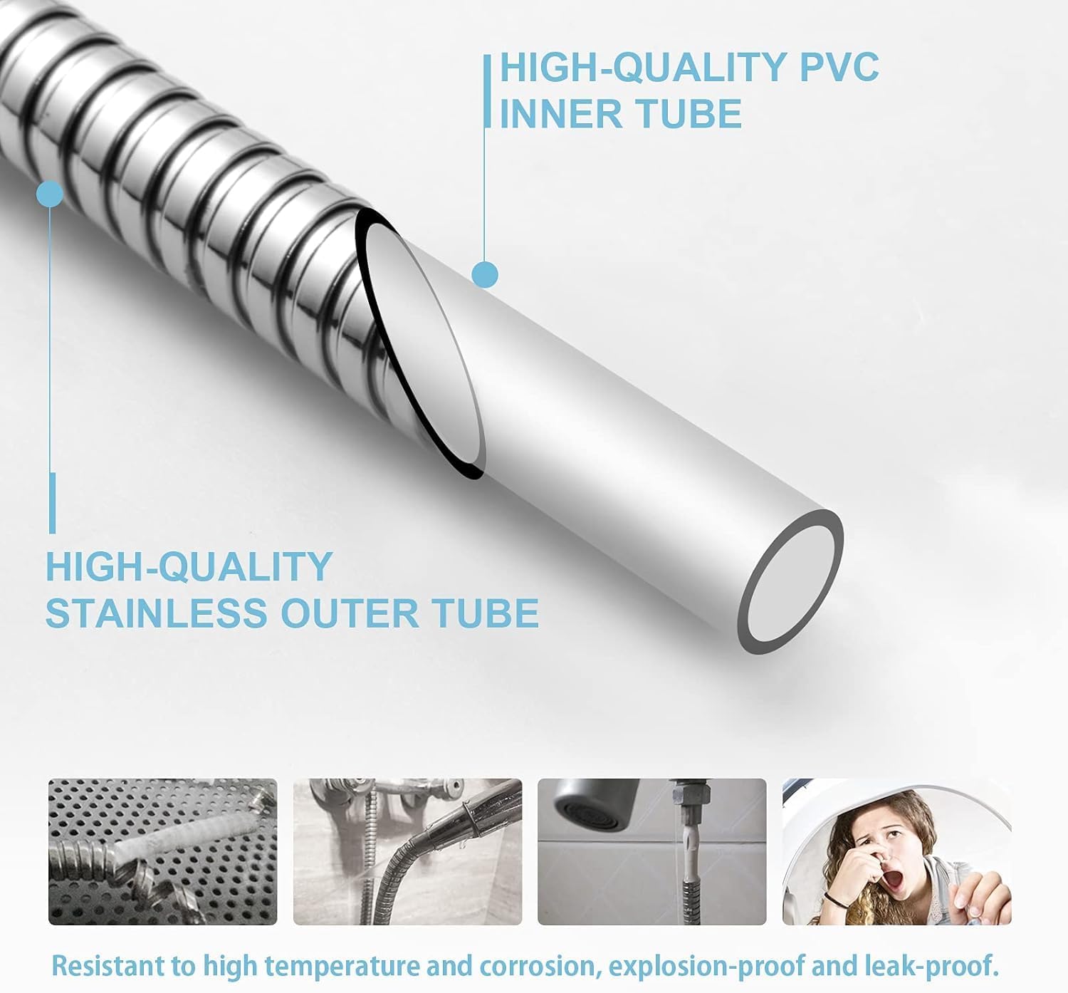 Detalle de OFFO Shower Hose 3m – Stainless Steel Anti-Kink Chrome Replacement