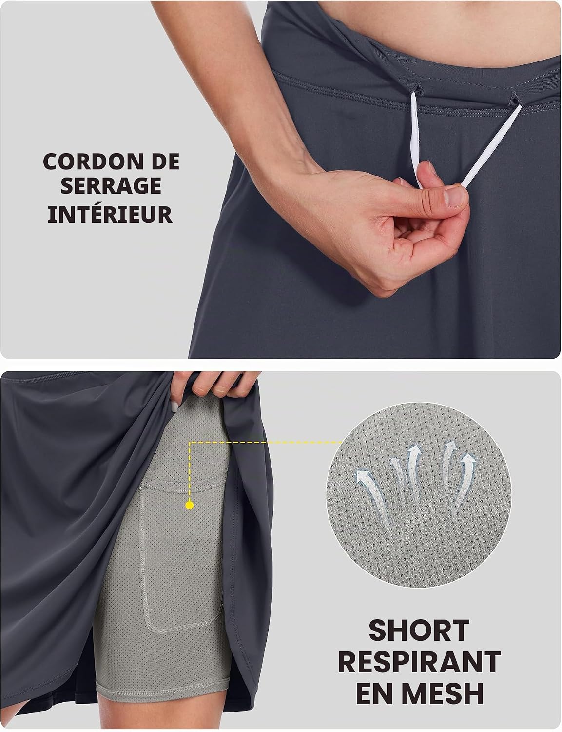 Detalle 2 de Desol 50,8 cm – Jupe de tennis et golf pour femme avec short intégré et poches