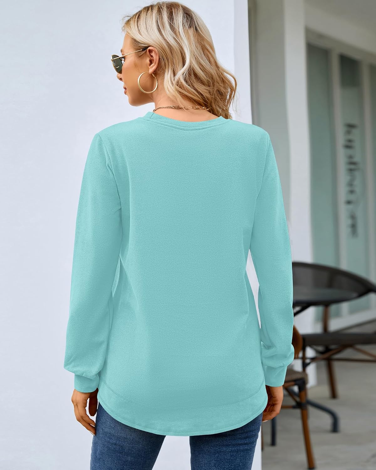 Detalle de MISFAY Women's Tunic Sweatshirt, Crewneck, Long Sleeves and Curved Hem