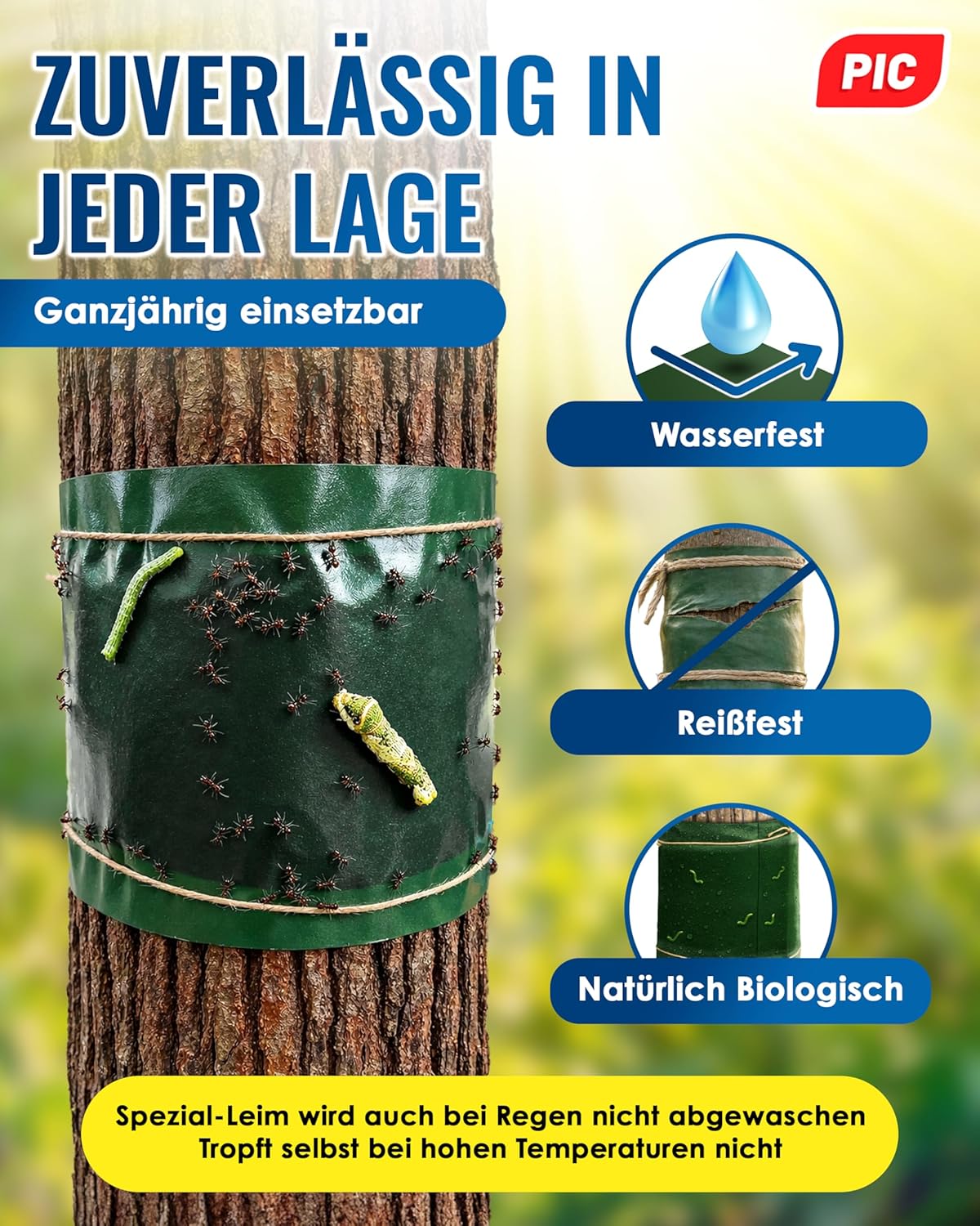 Detalle de PIC Leimringe für Obstbäume – selbstklebender Baumleimring (10 m) gegen Ameisen & Frostspanner