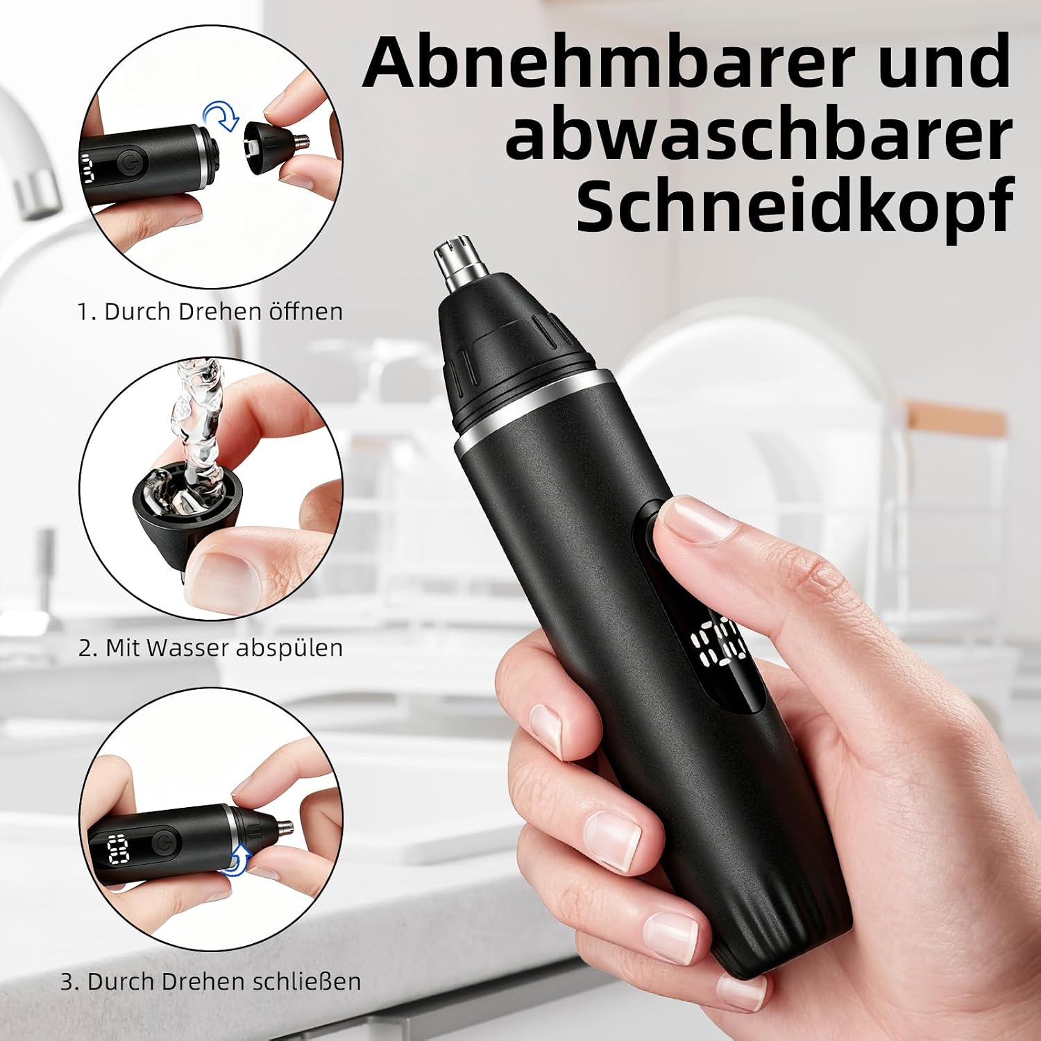 Detalle de Nasenhaartrimmer Nasen- und Ohrenhaartrimmer – Schmerzloses Gesichtshaarentferner-Tool für Männer und Frauen (Schwarz)