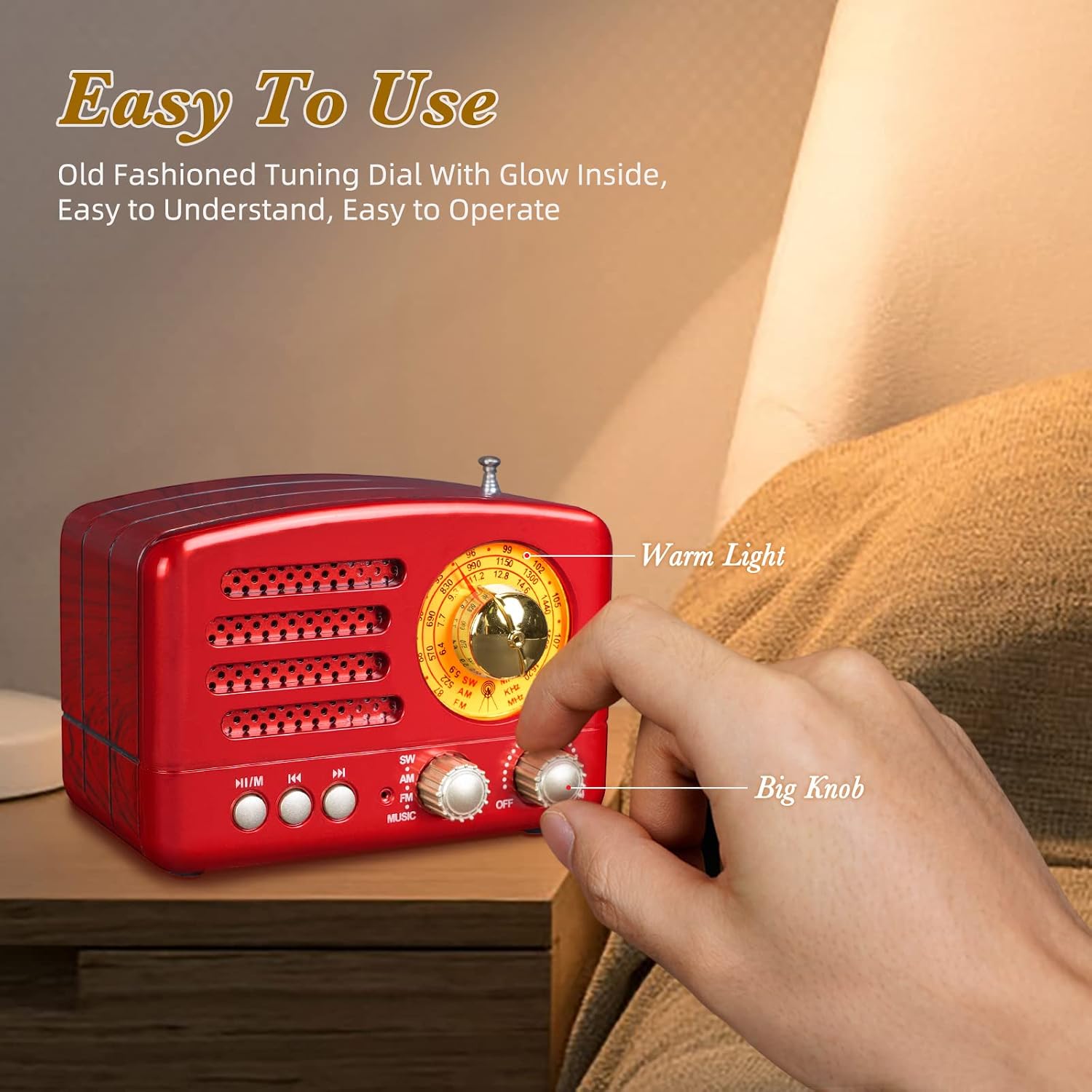 Detalle de PRUNUS J-160 Retro Radio with Bluetooth, AM/FM/SW and 1800mAh Battery