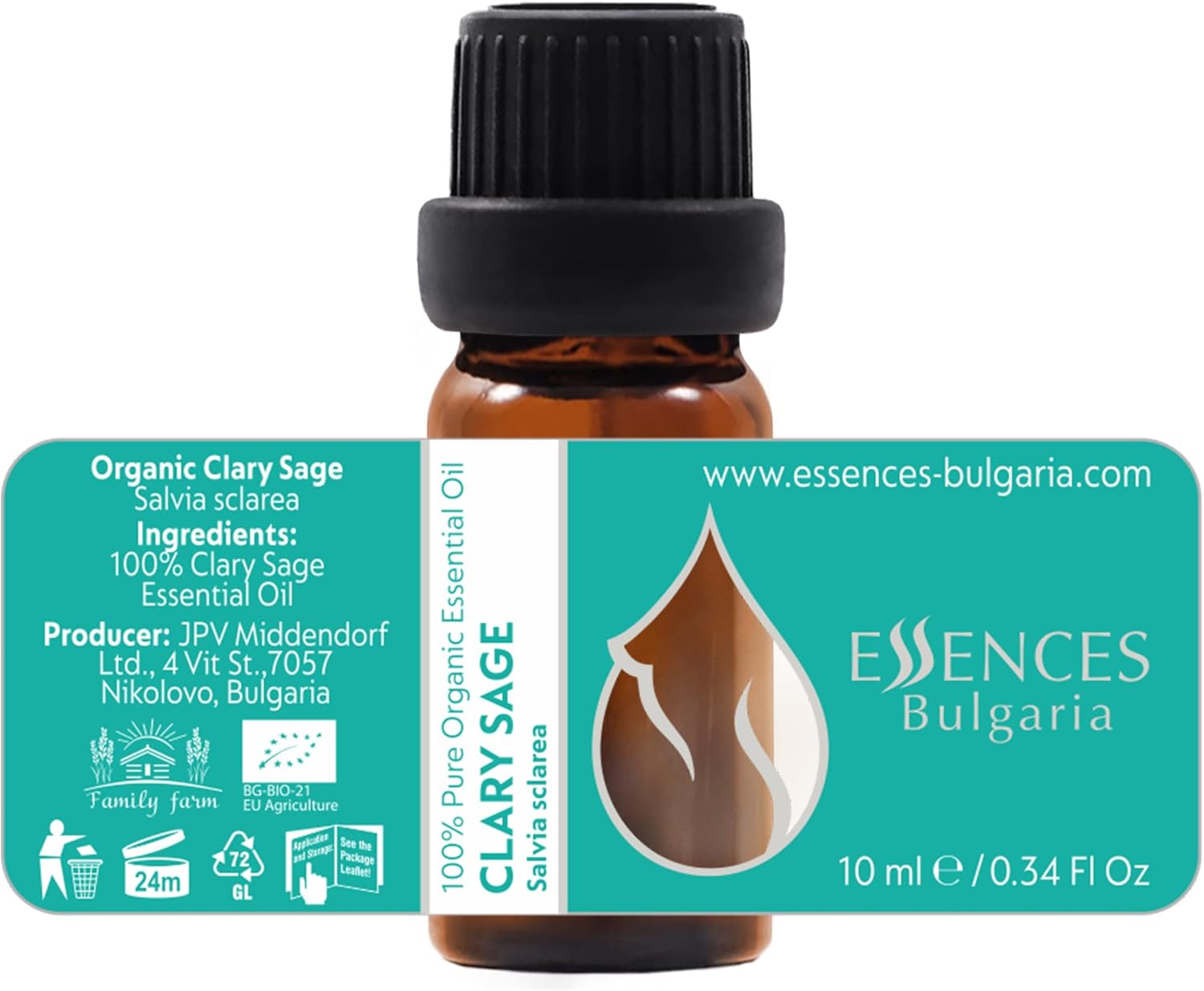 Thumbnail 2 de Essences Bulgaria Olio Essenziale di Salvia sclarea biologica, 100% puro e non diluito (10 ml) | Distillato a vapore