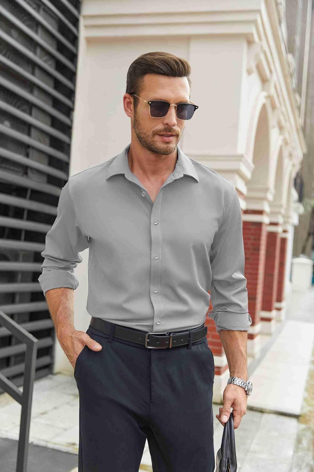 Detalle de COOFANDY Men's Stretch Dress Shirt, Long Sleeve, Regular Fit