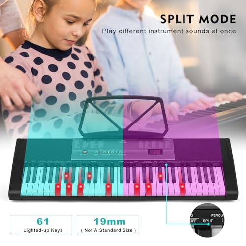 Detalle de MUSTAR 61 Key Piano Keyboard with Lighted Keys – Beginner Friendly Electronic Keyboard