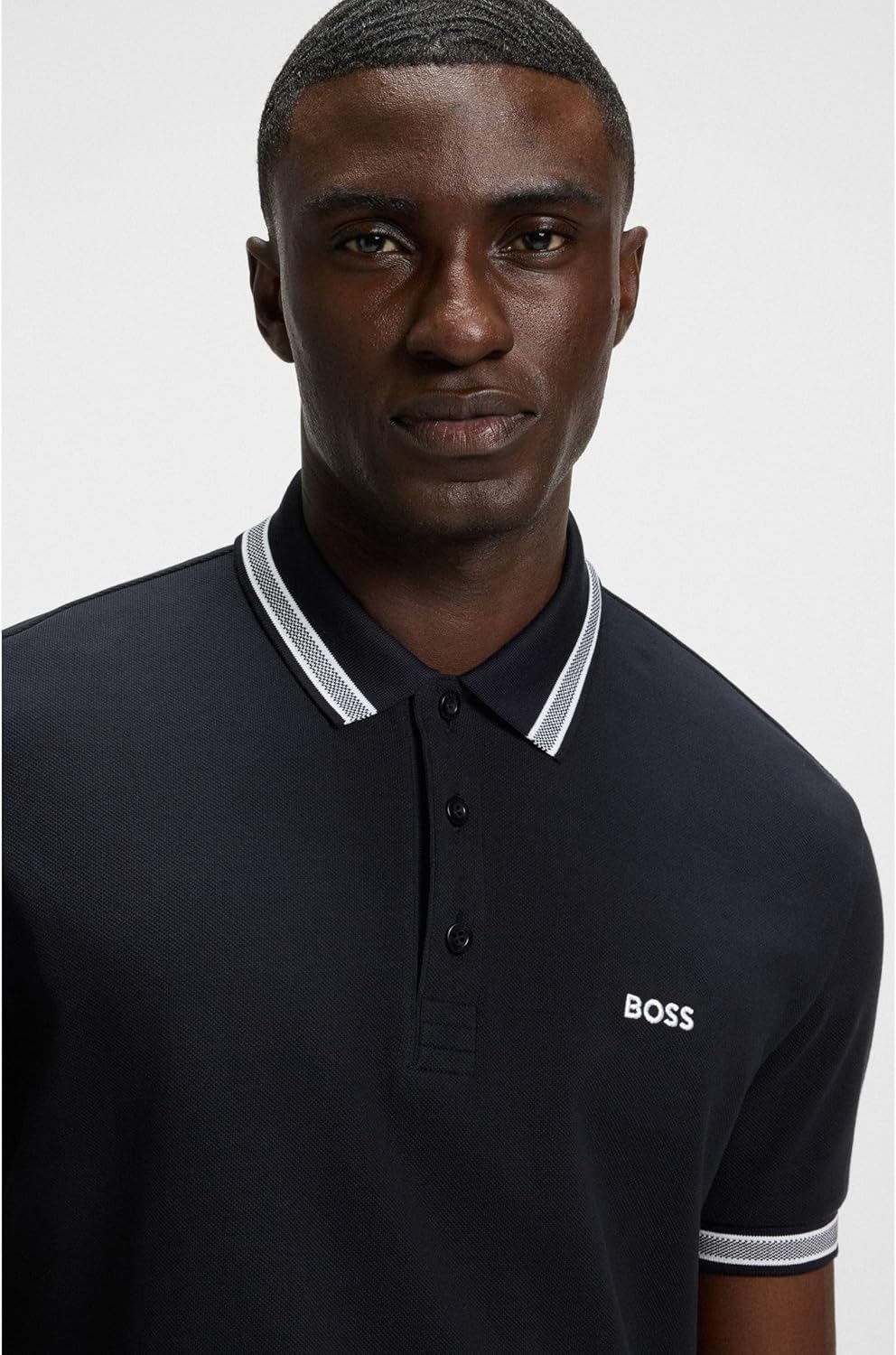 Detalle de BOSS Herren Paddy Polo mit Flachstrickkragen – Regular Fit, 2 Knöpfe