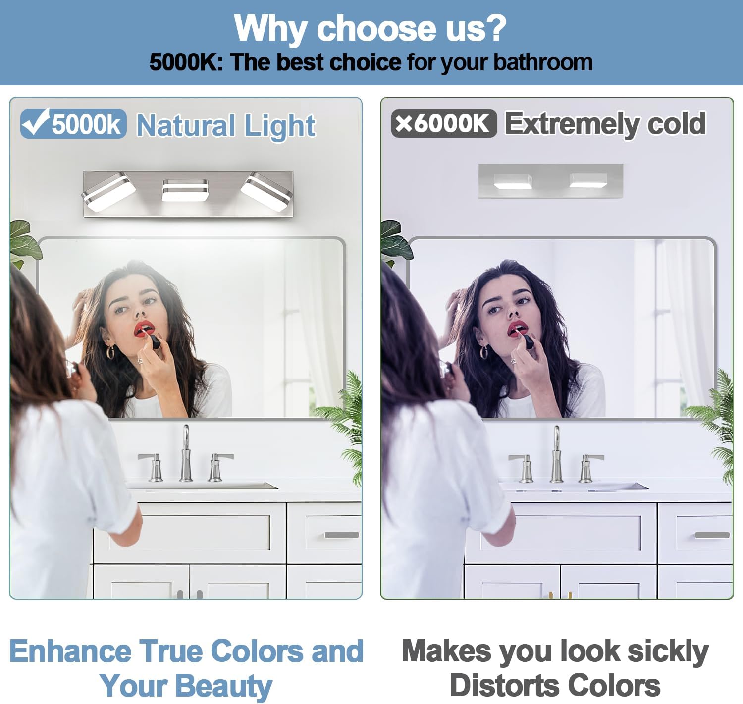 Detalle de 360° Rotatable LED Bathroom Vanity Light Fixtures, 1300LM Brushed Nickel Acrylic Vanity Lights (Natural White 5000K)