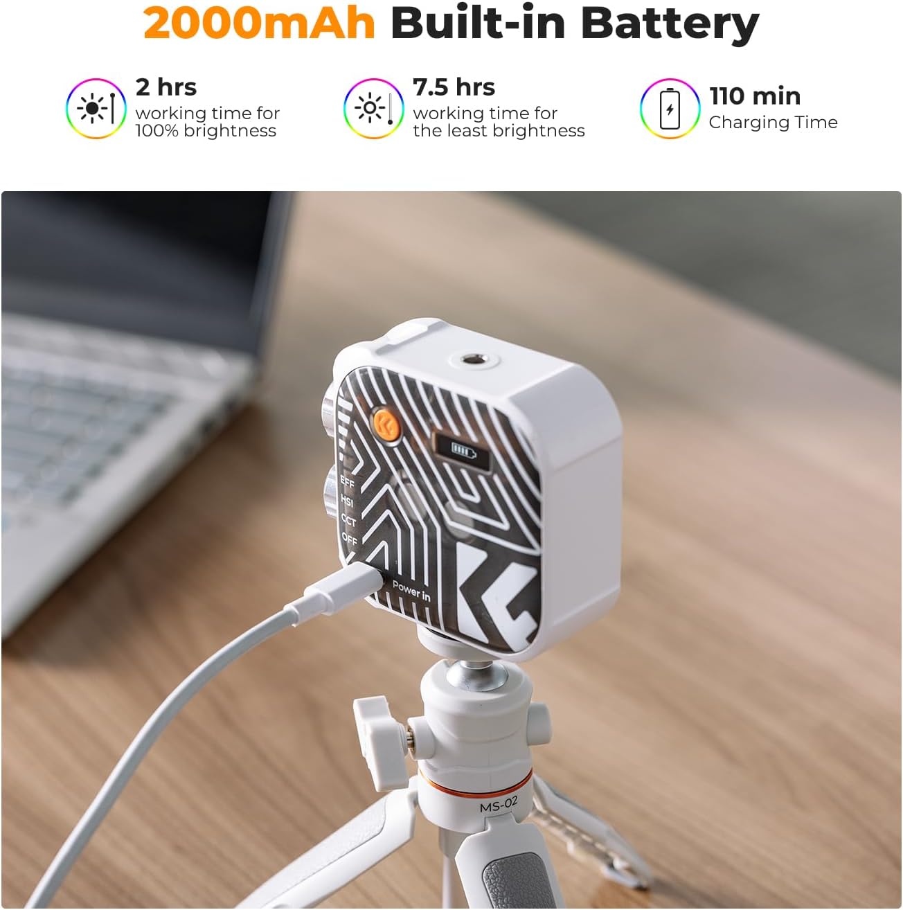 Detalle 2 de K&F CONCEPT RGB Video Light with 21 effects (360° full colour) 2500K–9900K, CRI 96+