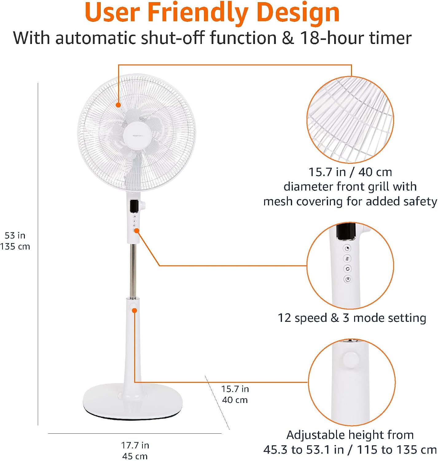 Detalle 1 de Amazon Basics pedestal fan 5‑blade 12‑speed