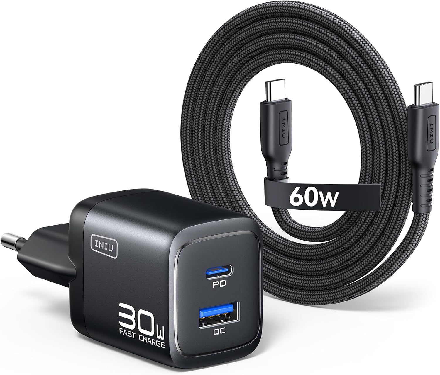 Detalle de INIU 30W USB-C Ladegerät 2-Port mit GaN PD, Reiseadapter
