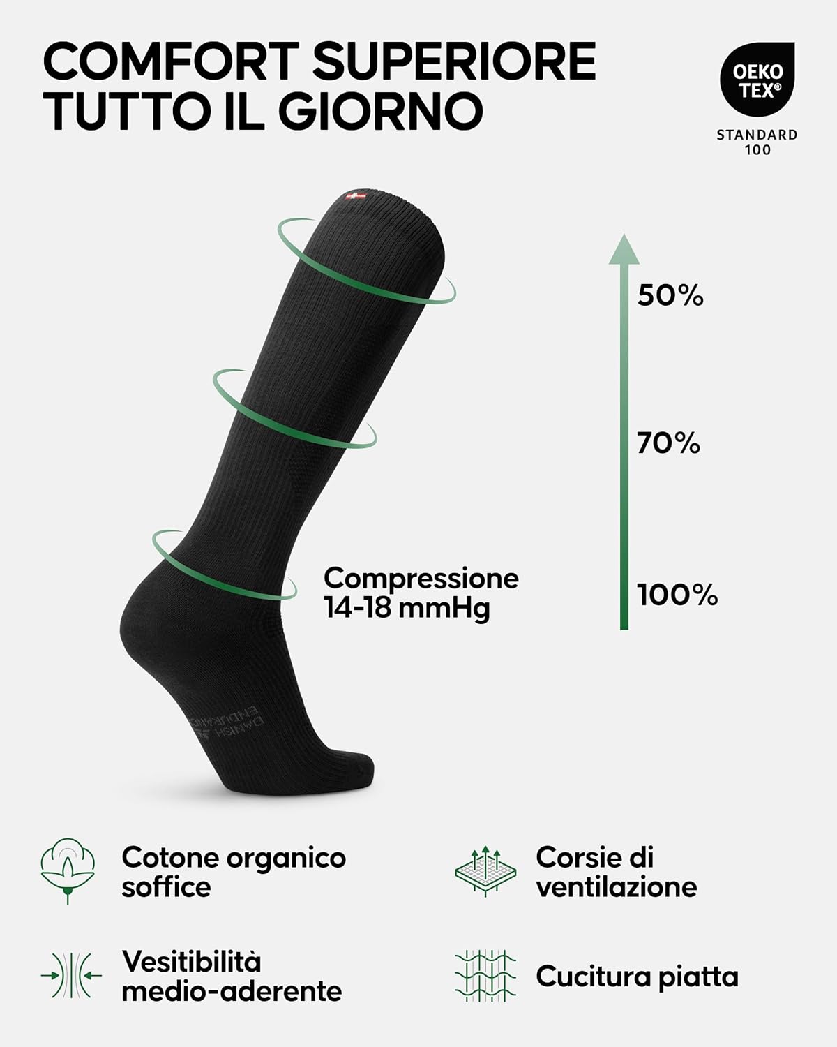 Thumbnail 1 de Danish Endurance Calze di Contenimento in Cotone Biologico 14-18 mmHg (3 paia) per lavoro, sport e recupero