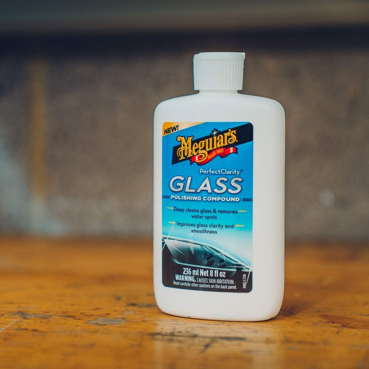 Detalle de Meguiar's G8408EU Polish Vitres et Pare-Brise – 236 ml, transparence restaurée des vitres marquées par le sel et les UV