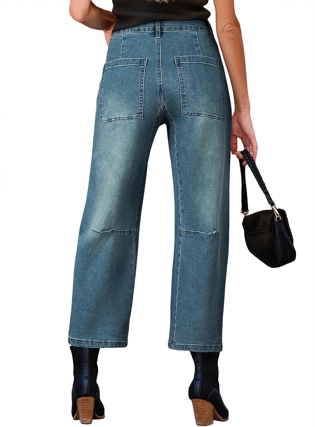 Detalle 2 de EVALESS Barrel Pants Women’s High-Rise Stretch Jeans, Relaxed Cropped Fit