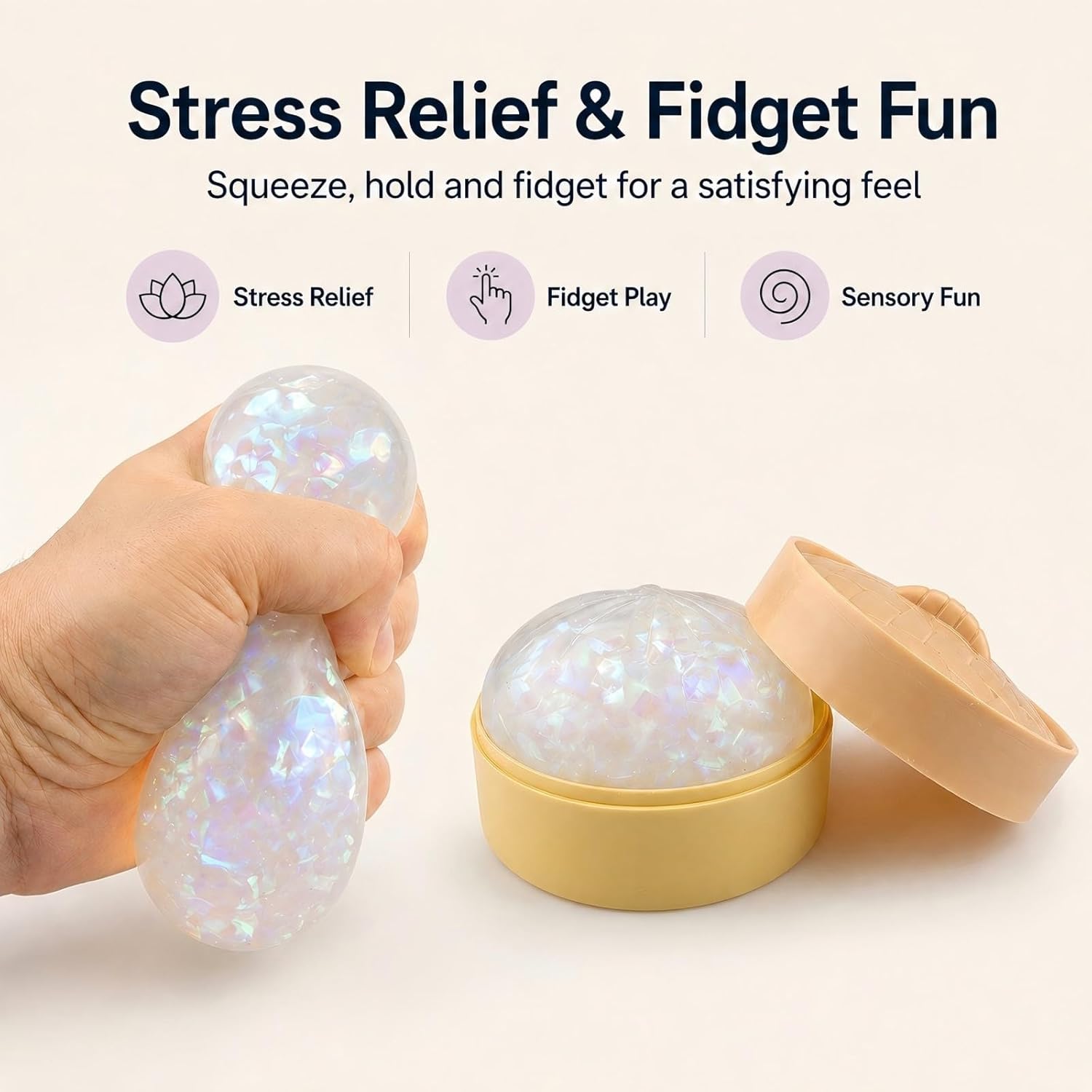 Detalle de Glitter Bao Bun Squishy with Steamer Basket – Pearly White Dumpling Toy