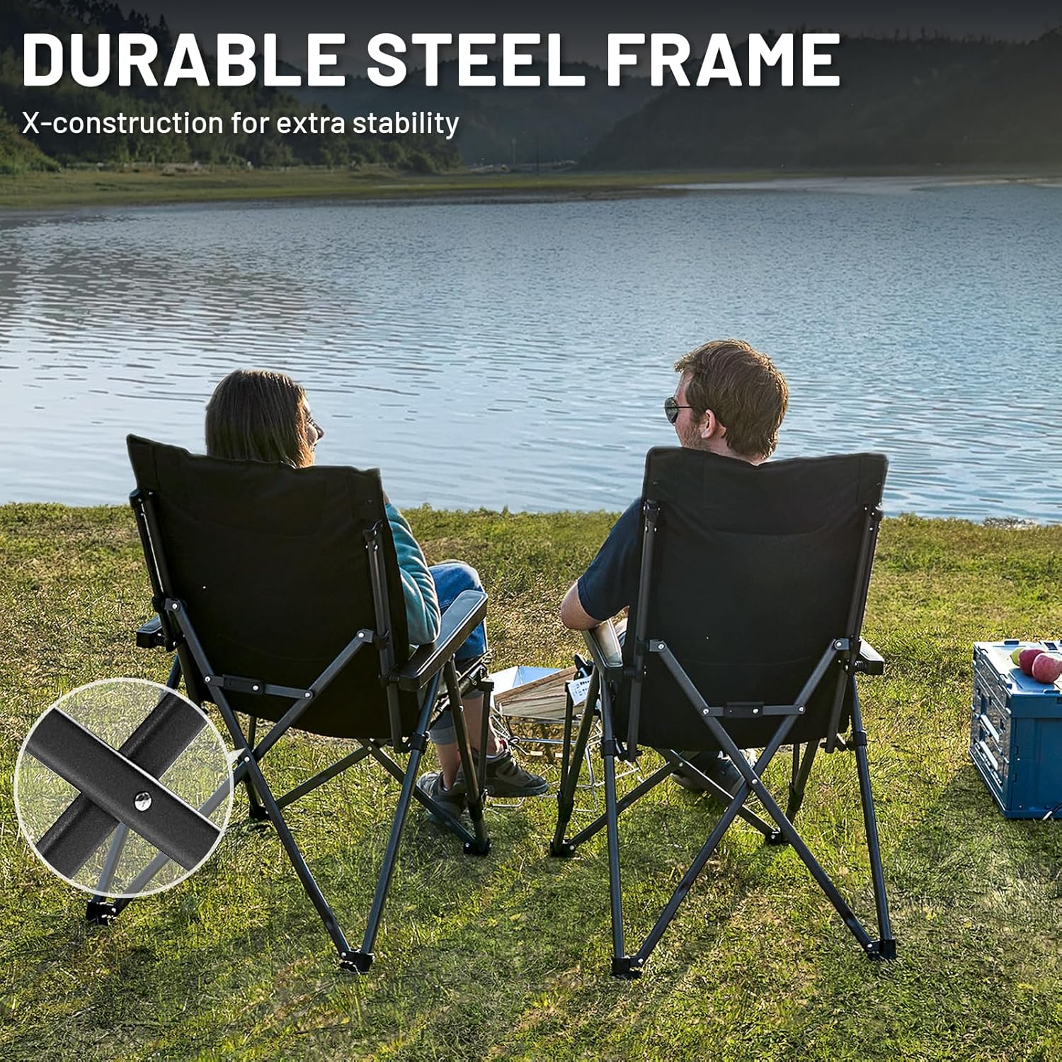Detalle de TIMBER RIDGE Folding Camping Chair: Heavy-Duty 260kg Capacity with 4-Position Recline