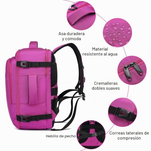 Detalle de ENZOSUM Mochila de Cabina 24L 40x30x20 violeta para Ryanair, Vueling y más