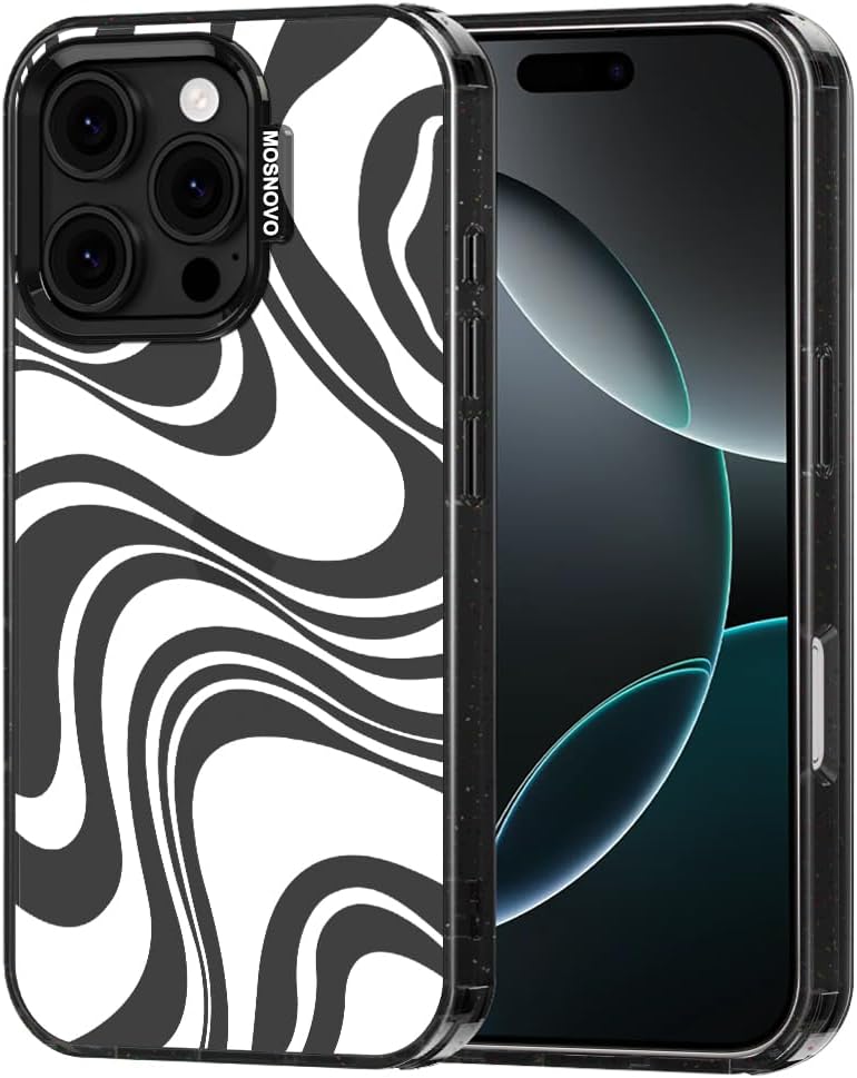 Detalle de MOSNOVO iPhone 16 Pro Case — Military-Grade Drop Protection, Dual-Layer Durability, Remolino White/Black Transparent