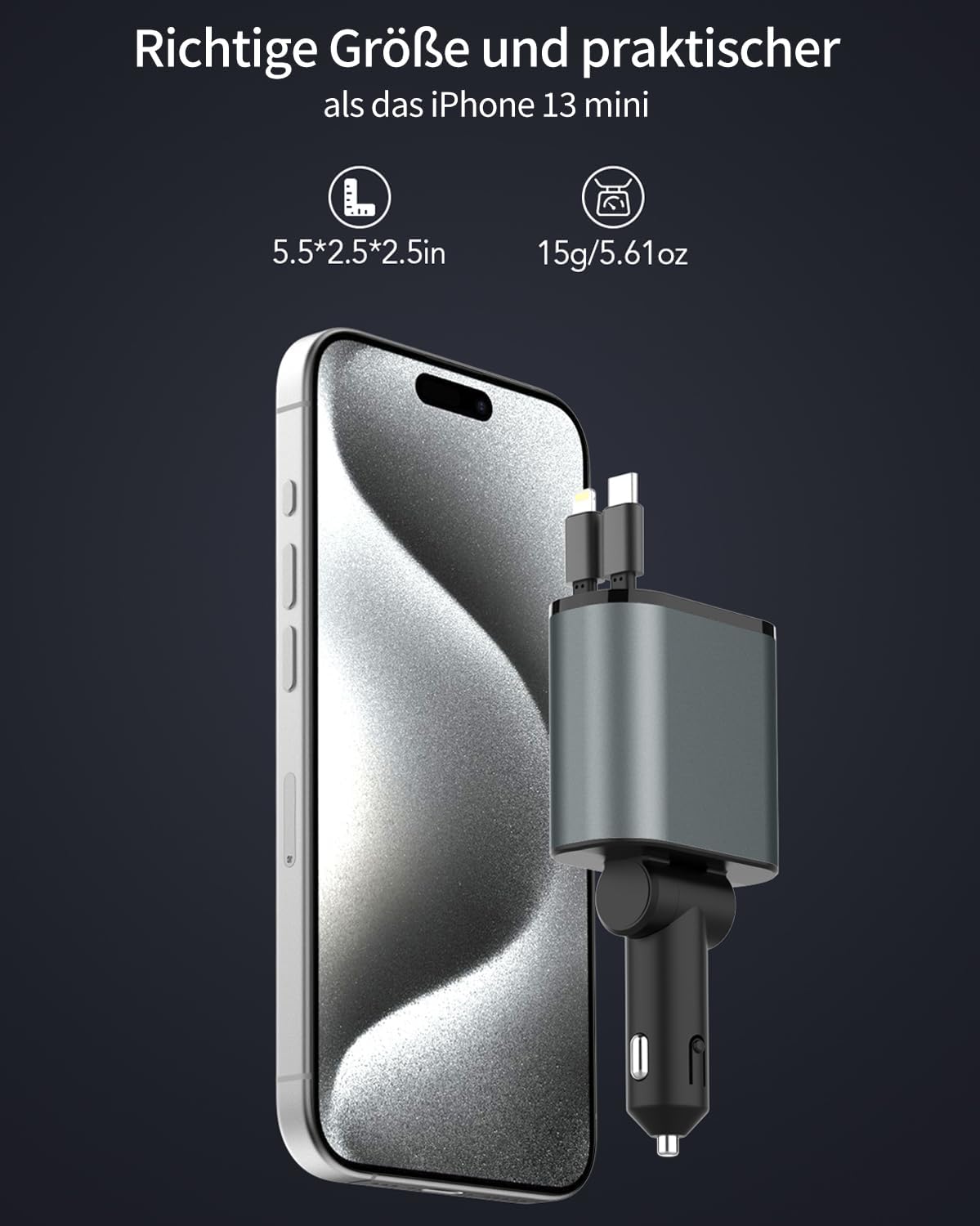 Thumbnail 6 de Aimtel 4 in 1 Zigarettenanzünder USB C 66W Auto Ladegerät – inkl. einziehbarem Kabel