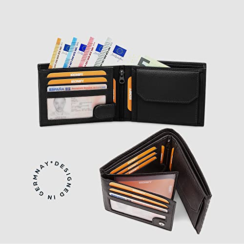 Thumbnail 8 de KRONIFY cartera de piel auténtica Nappa negra con protección RFID y 13 compartimentos