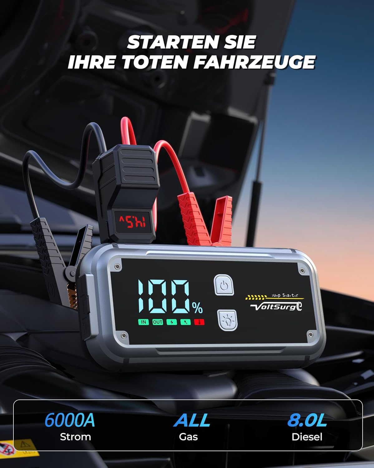 Thumbnail 1 de Starthilfe Powerbank, 6000A Spitzenstrom Starter Powerbank Tragbare Auto Starthilfe mit USB-Schnellladung 3.0, LCD Bildschirm, Taschenlampe, 12V für Alle Benzinmotor/8,0L Dieselmotor
Starthilfe Powerbank, 6000A Spitzenstrom Start…