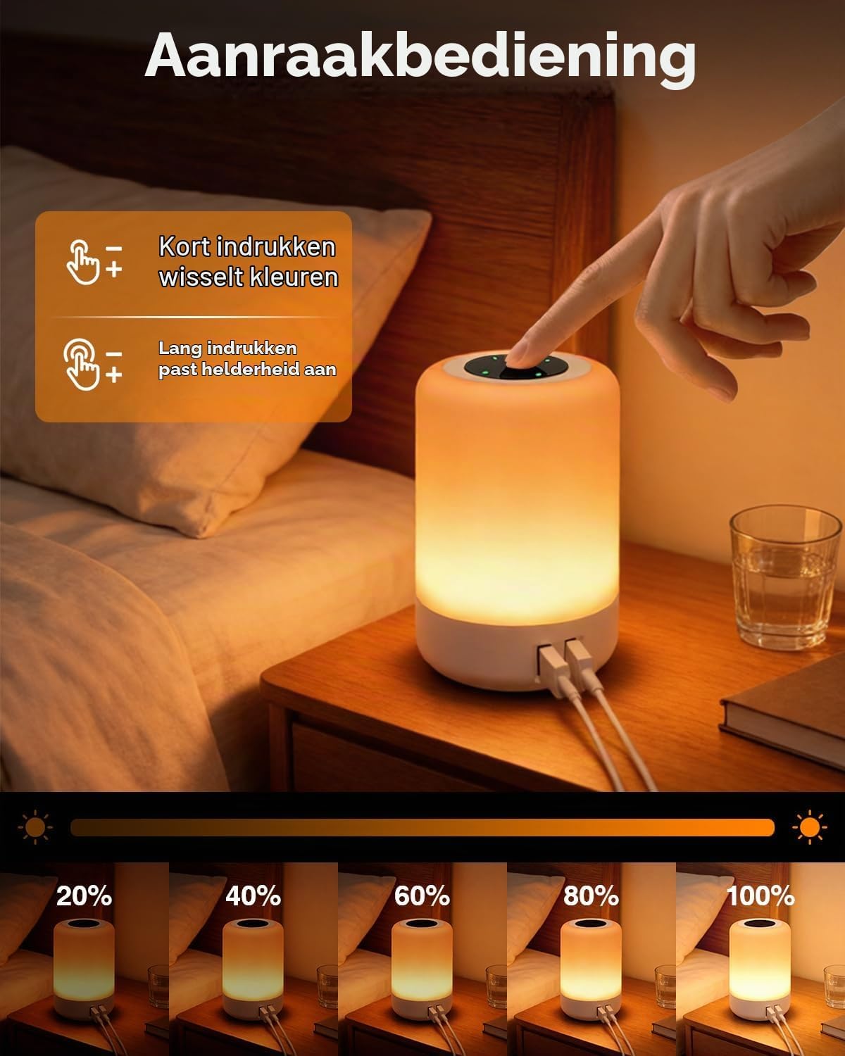 Thumbnail 1 de salipt S400 tafellamp met touchbediening, dimbaar licht en 4 USB-poorten