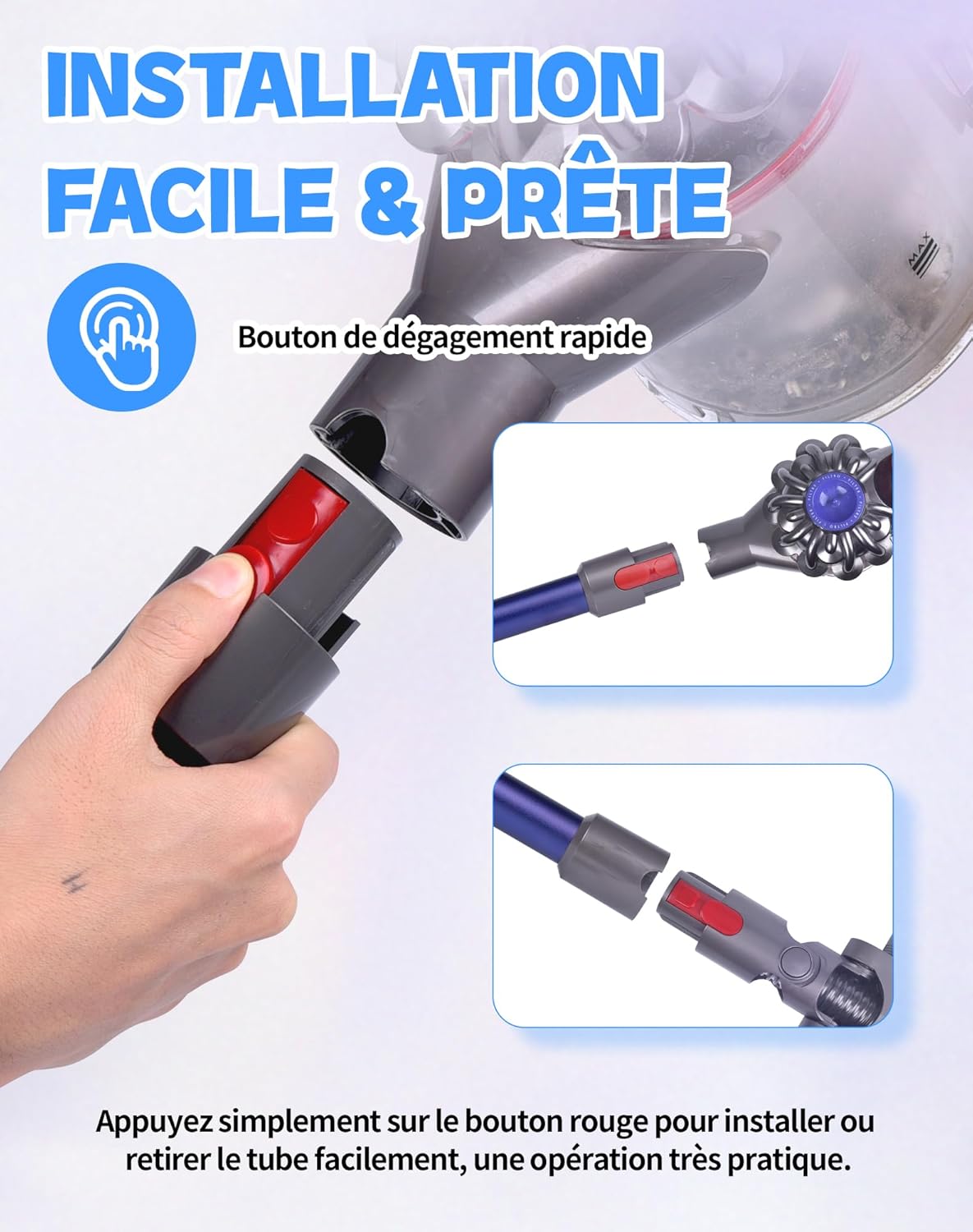 Thumbnail 5 de Tube télescopique compatible Dyson V7–V15 (72,5 cm) – Tube d’extension rigide bleu