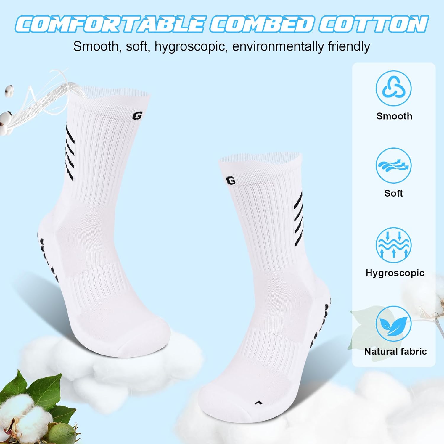 Thumbnail 2 de Gogogoal chaussettes de football antidérapantes en coton (4 paires), mi-mollet, respirantes