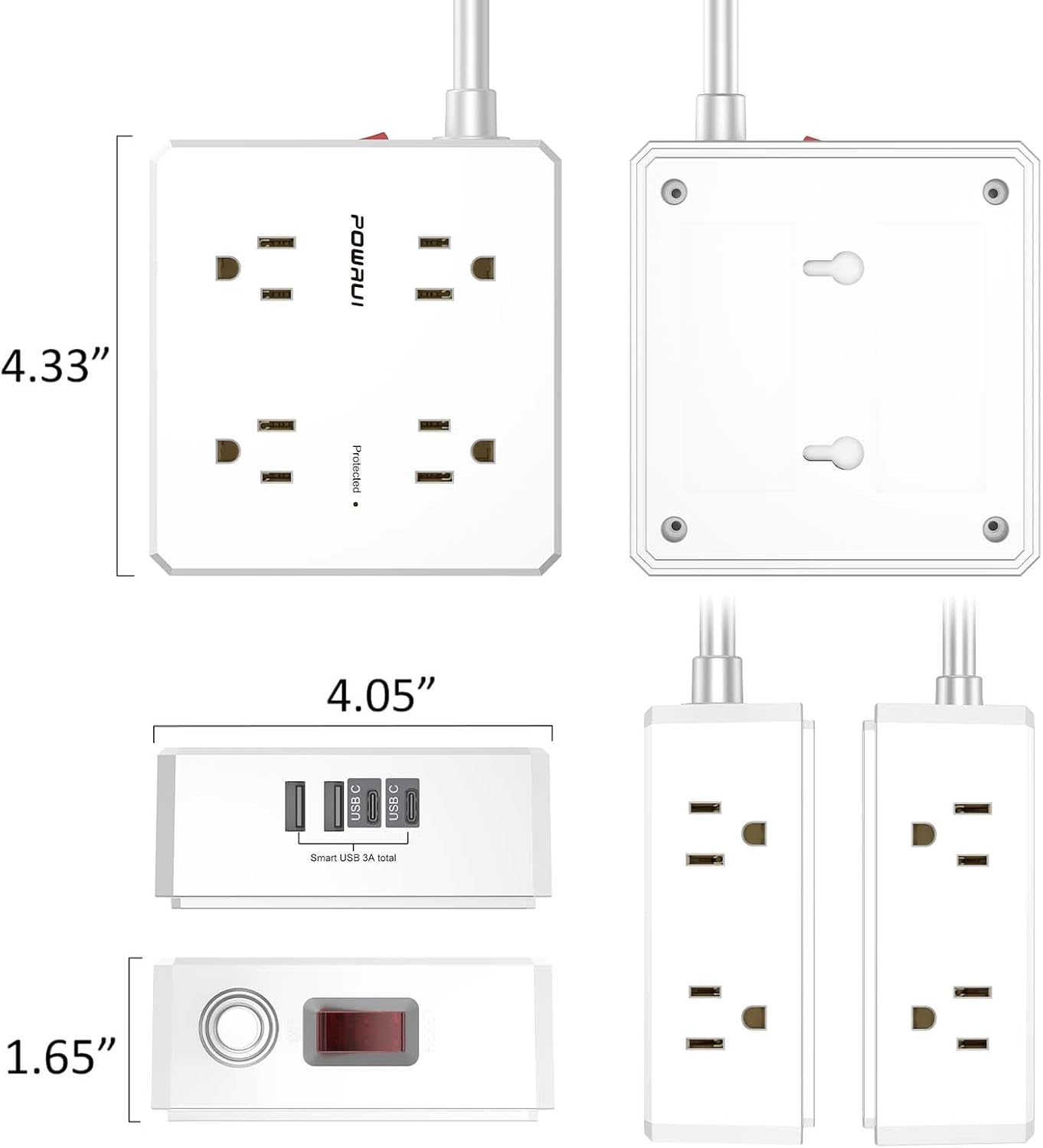 Thumbnail 6 de POWRUI AHR-803B Surge Protector Power Strip, 8 Outlets, 4 USB Ports