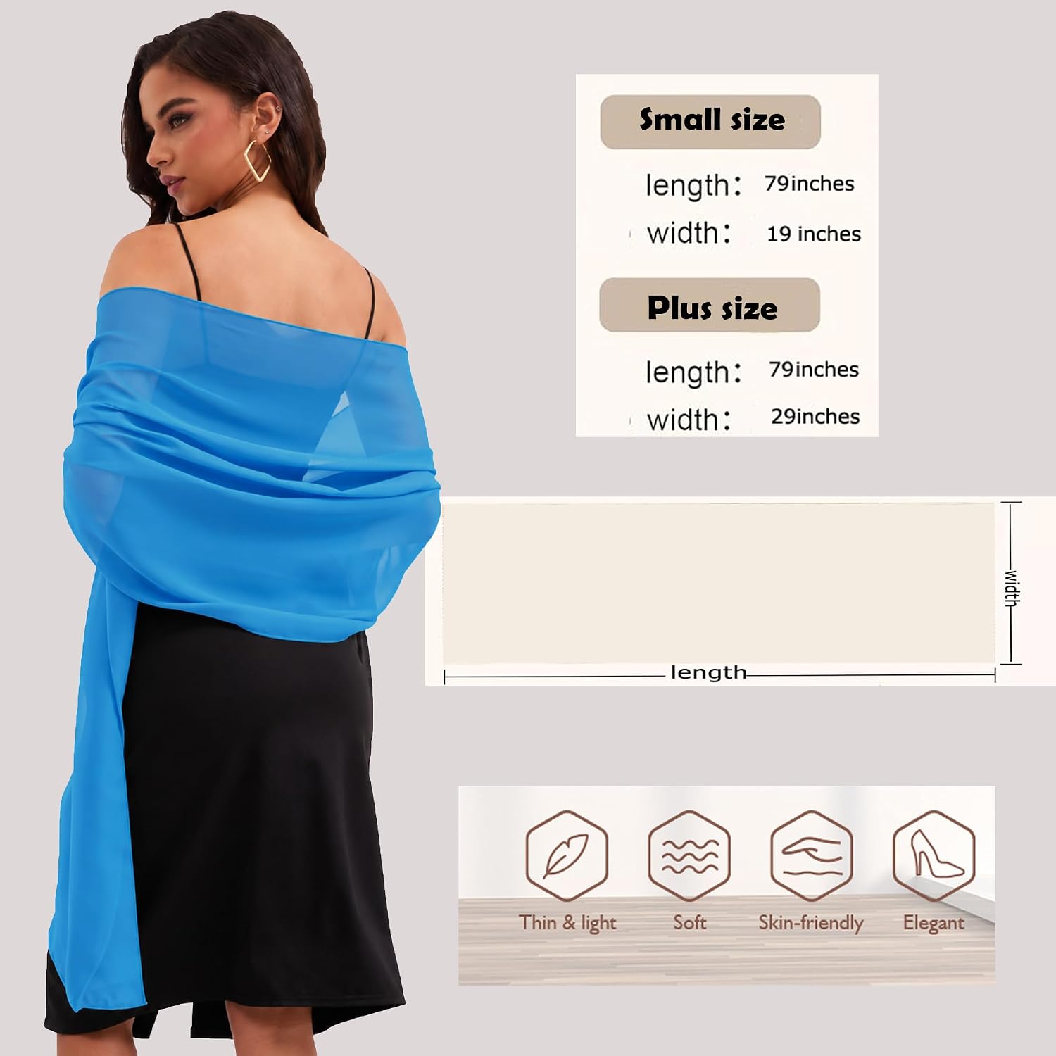 Detalle 2 de Chiffon Shawl, 79-Inch Length