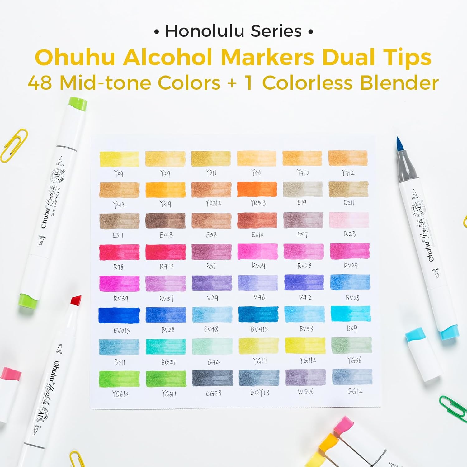 Thumbnail 4 de Ohuhu Honolulu Brush & Chisel Double Tipped Colouring Markers (Alcohol-Based) with Blender + Case