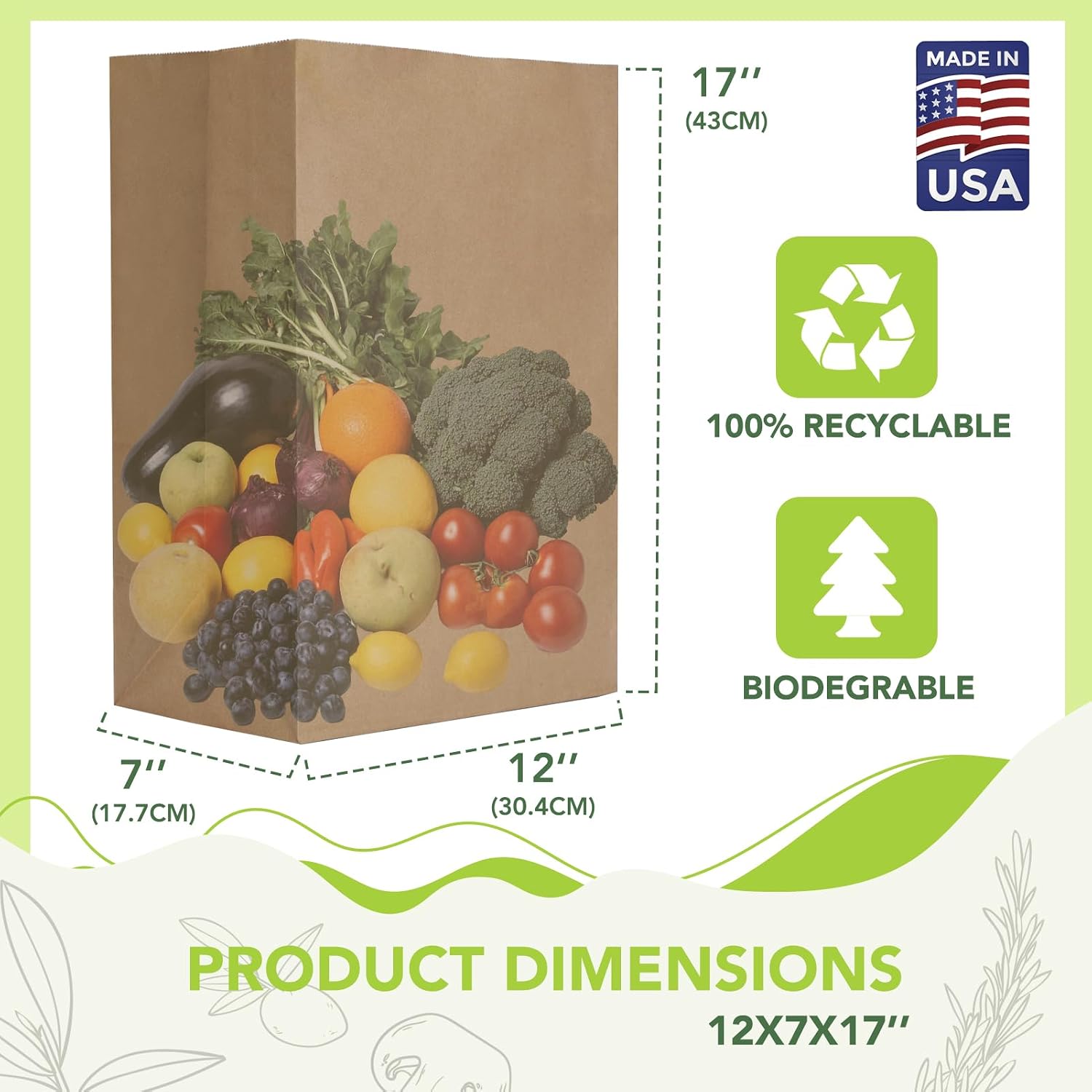 Thumbnail 1 de Mesha 100Pcs Heavy Duty Kraft Paper Grocery Bags (60 lb) 12 x 7 x 17 Inches, Bulk Takeout & Retail Sacks