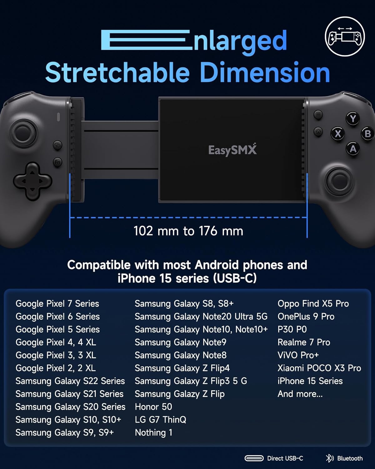 Thumbnail 1 de EasySMX M15 Bluetooth Mobile Game Controller for Android & iPhone with Hall Joysticks and Mechanical Triggers