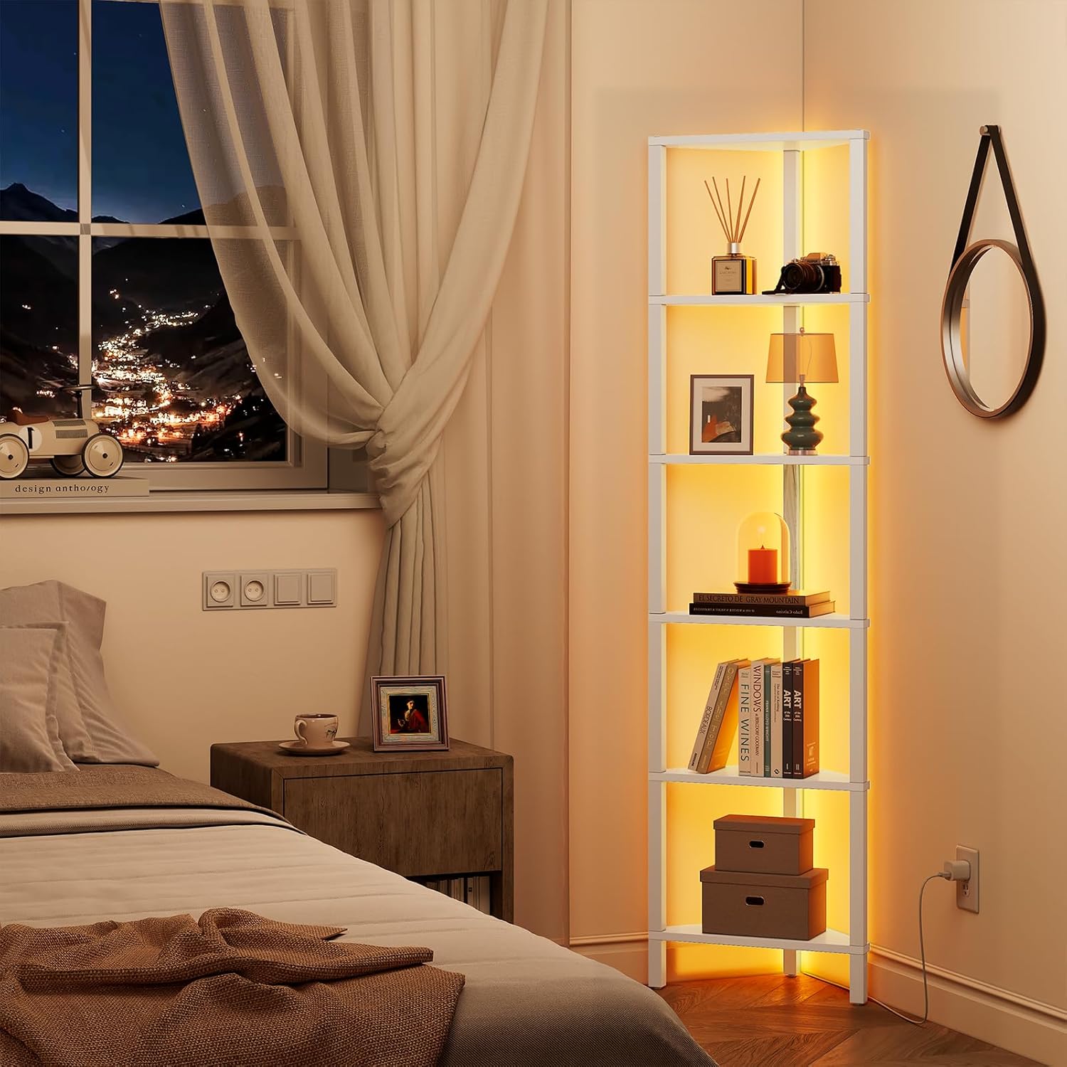 Detalle de TUTOTAK Corner Bookshelf with LED Light