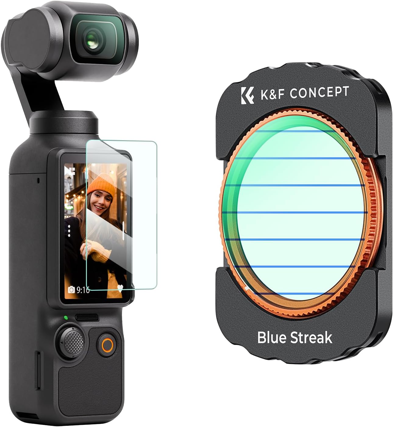 Detalle de K&F CONCEPT Filtre Blue Streak Magnétique pour DJI Osmo Pocket 3 – Nano-revêtement, Protection et Effet Artistique