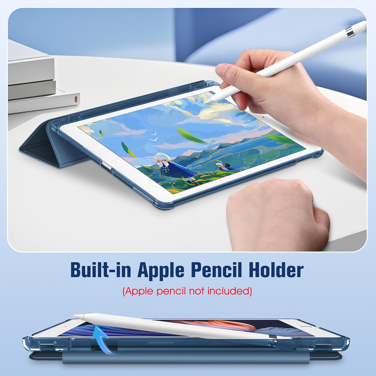 Thumbnail 5 de FINTIE Hülle für iPad 9. Generation 10,2 Zoll (2019–2021) – ultradünn, transparenter Rückseite, Stifthalter, Marineblau