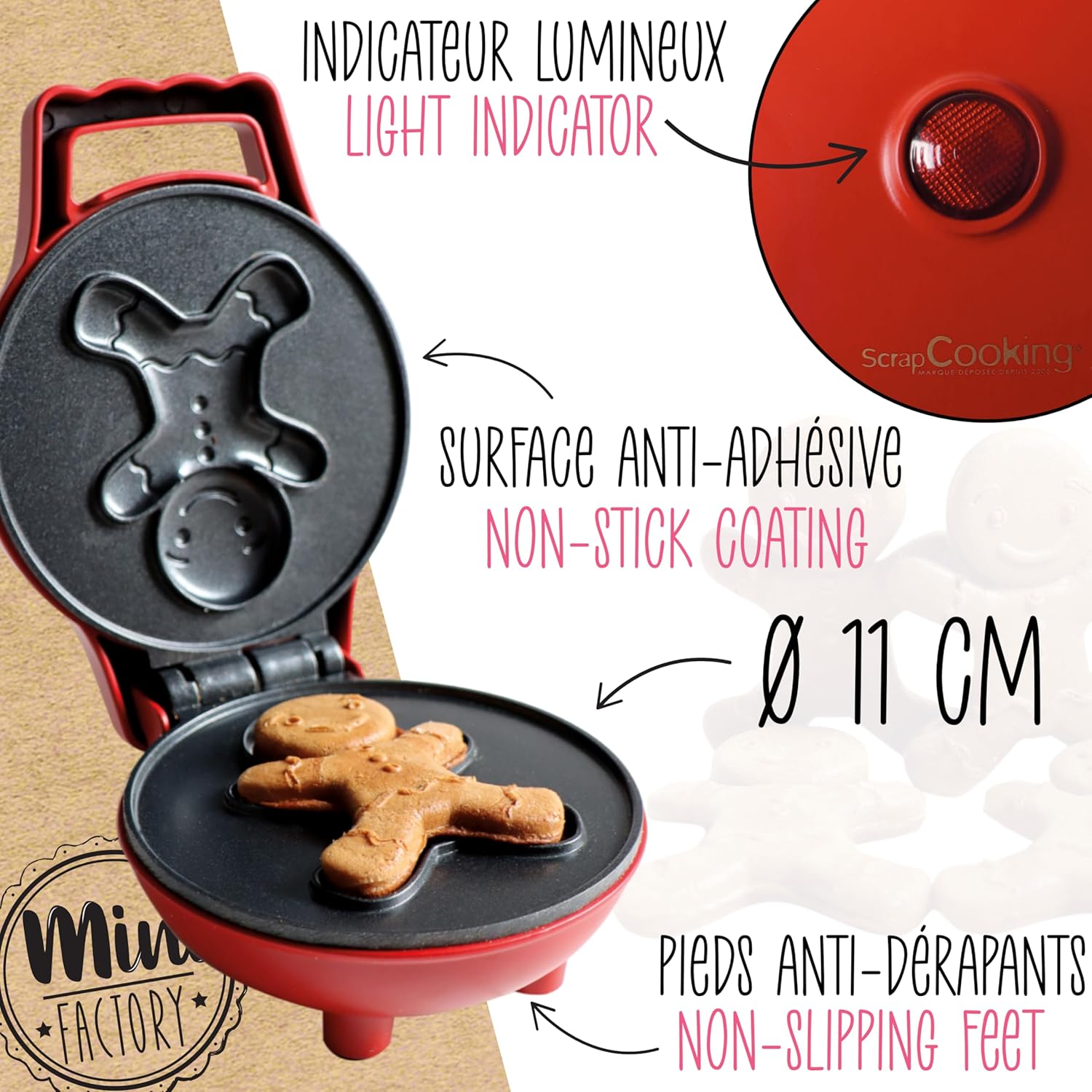 Detalle 2 de ScrapCooking Mini-Waffeleisen „Lebkuchenmann“ (3884) – kleine Waffelmaschine mit Antihaftplatte und Rezept