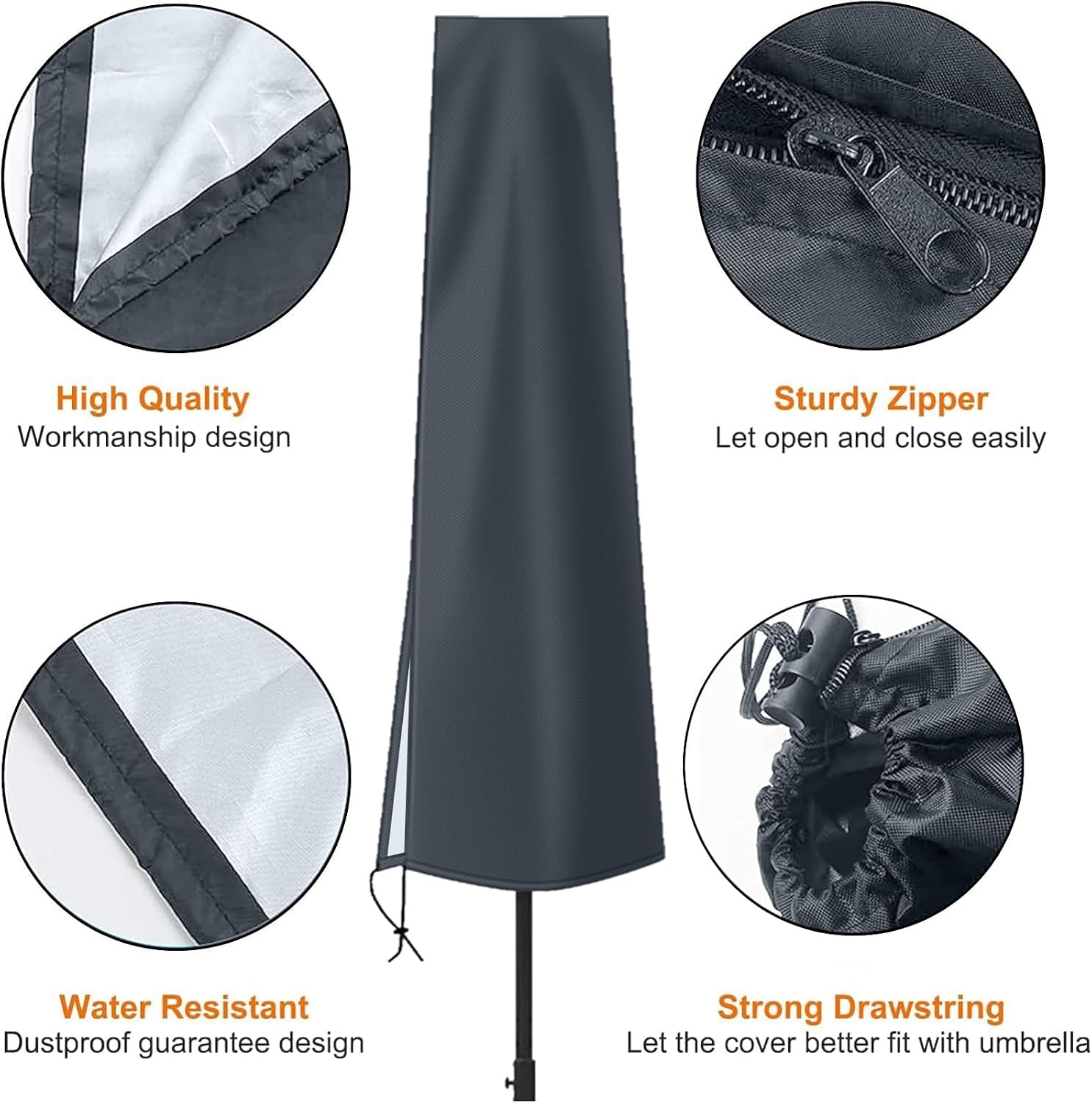 Thumbnail 4 de Parasol Cover Waterproof 600D – Heavy Duty Garden Parasol Cover for 2.5m–4m Umbrellas