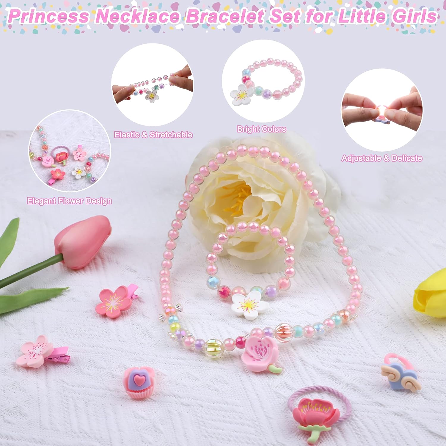Detalle de Tea Party Set for Little Girls (36-Piece Princess Pretend Play Set) with Dress-Up Accessories