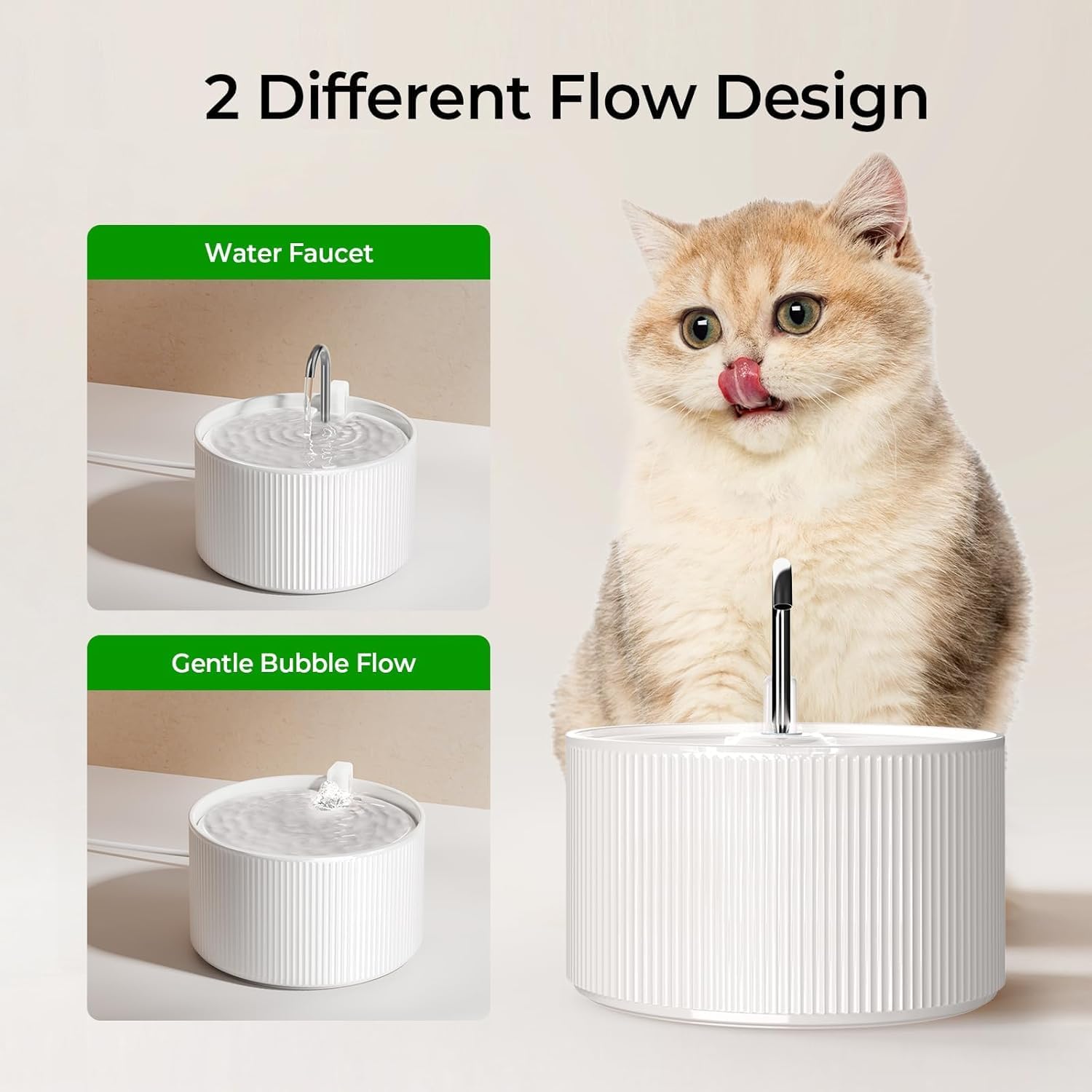 Detalle de Keramik-Katzenbrunnen, 2,2L/74oz – ultraleise Trinkquelle für Katzen mit Doppel-Filterung