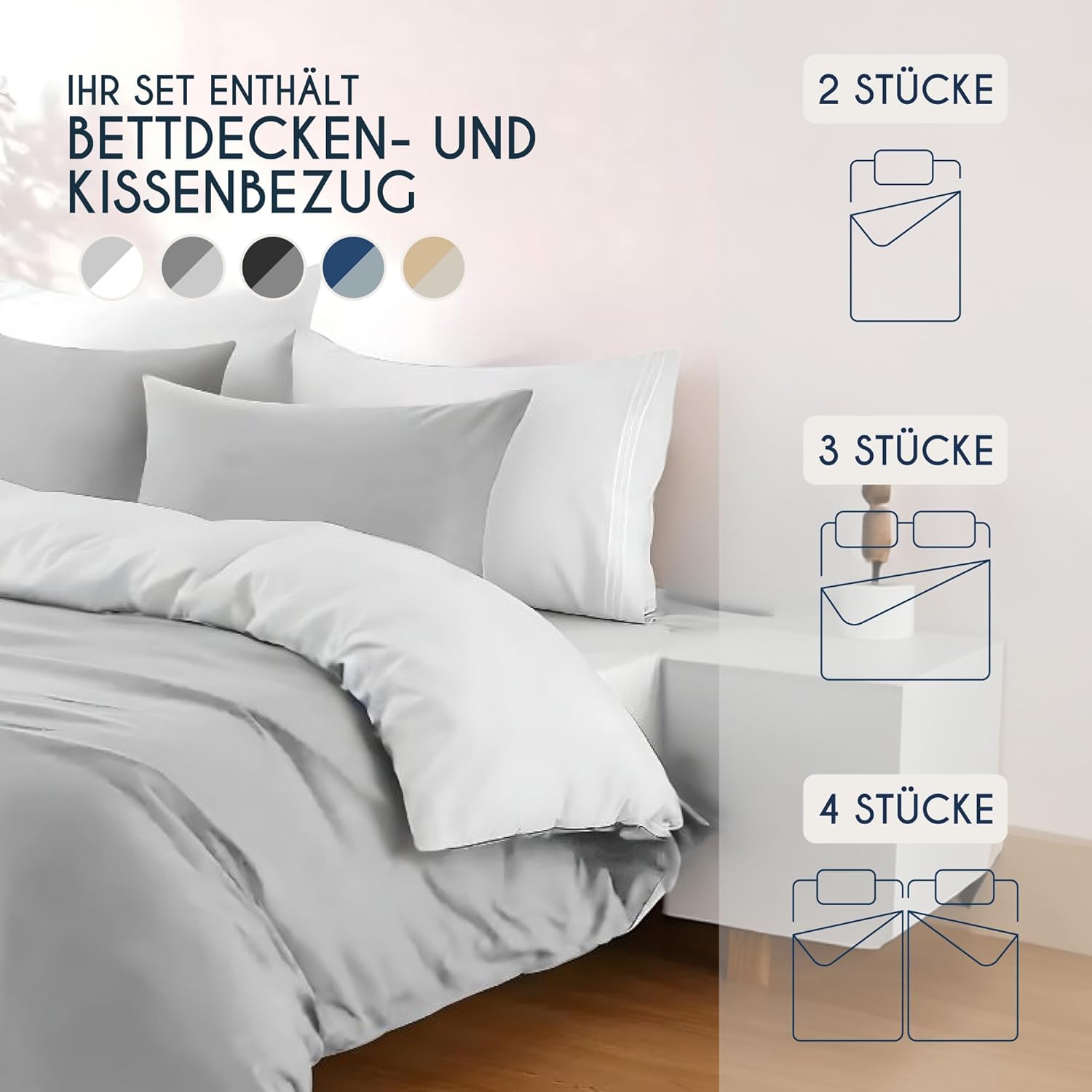 Thumbnail 5 de Dreamzie Bettwäsche 240x220 cm mit Kissen 2er
